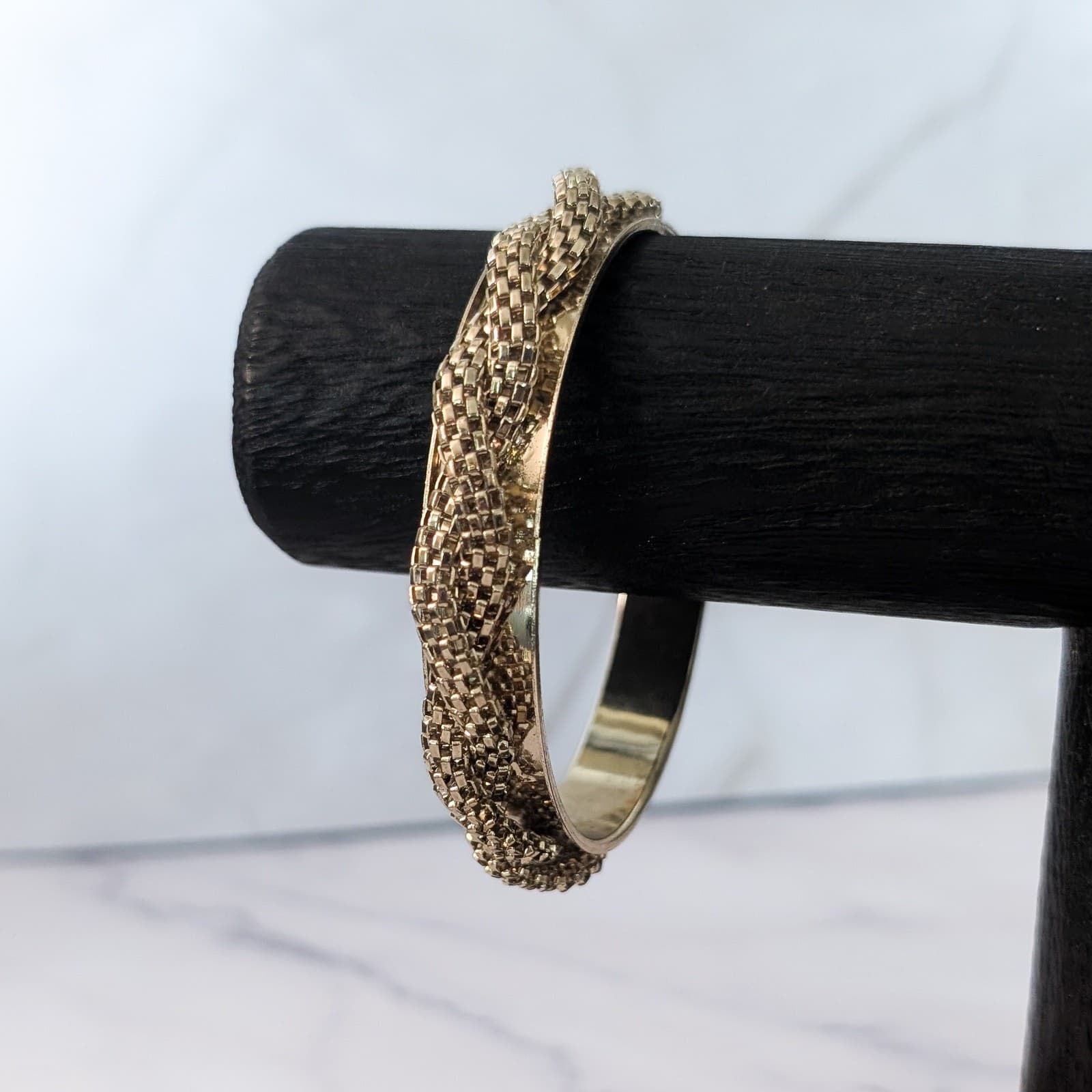 Vintage Bracelet / Bangle - Gold Tone with Woven Design