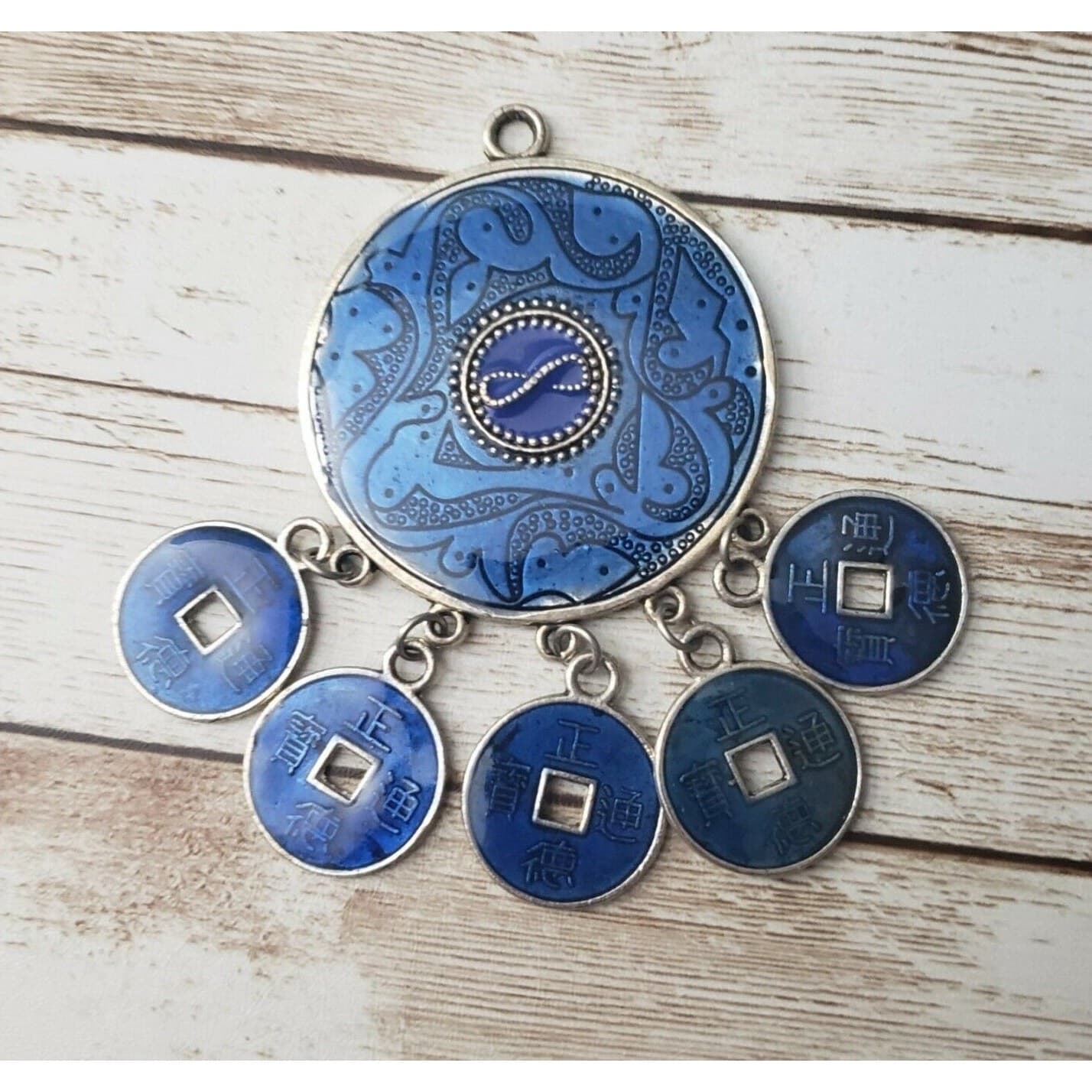 Vintage Pendant - Large Statement Blue & Silver Tone - No Chain Included