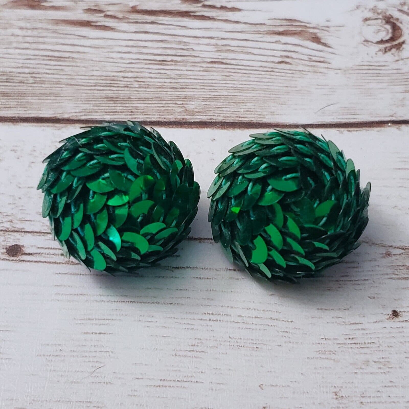 Vintage Clip On Earrings - Green Sequin Domed Just Over 1" - Statement