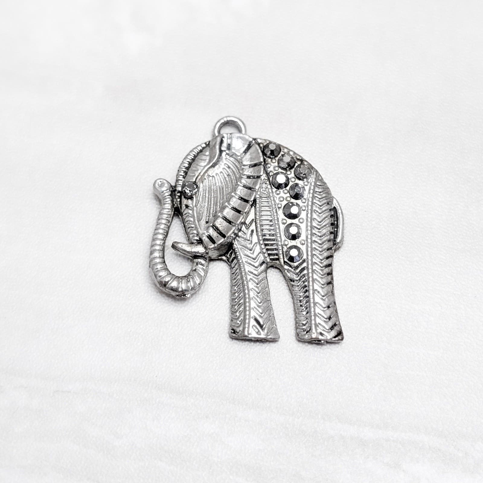 Elephant Pendant 1.75" Silver Tone Ornate Elephant - Large Statement Pendant