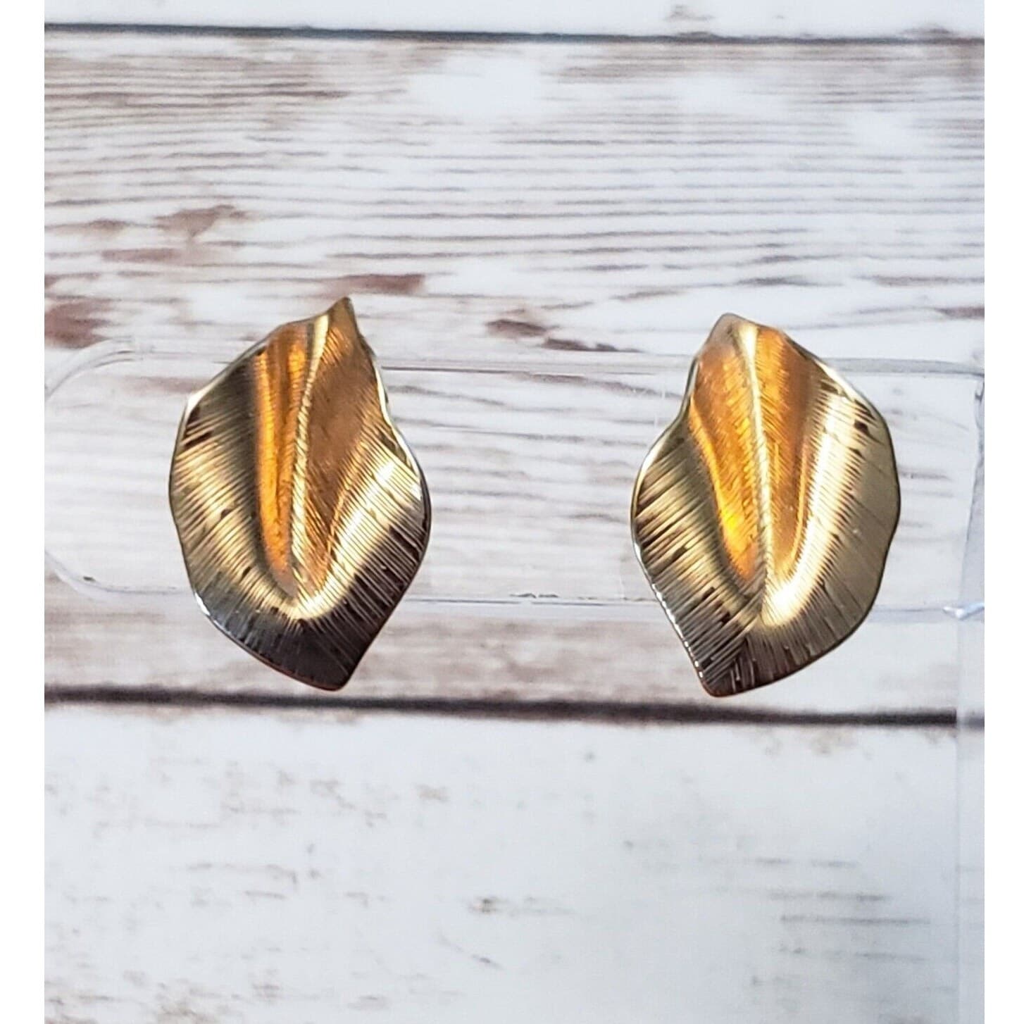 Vintage Clip On Earrings - Gold Tone 3D Leaf Just Over 7/8"
