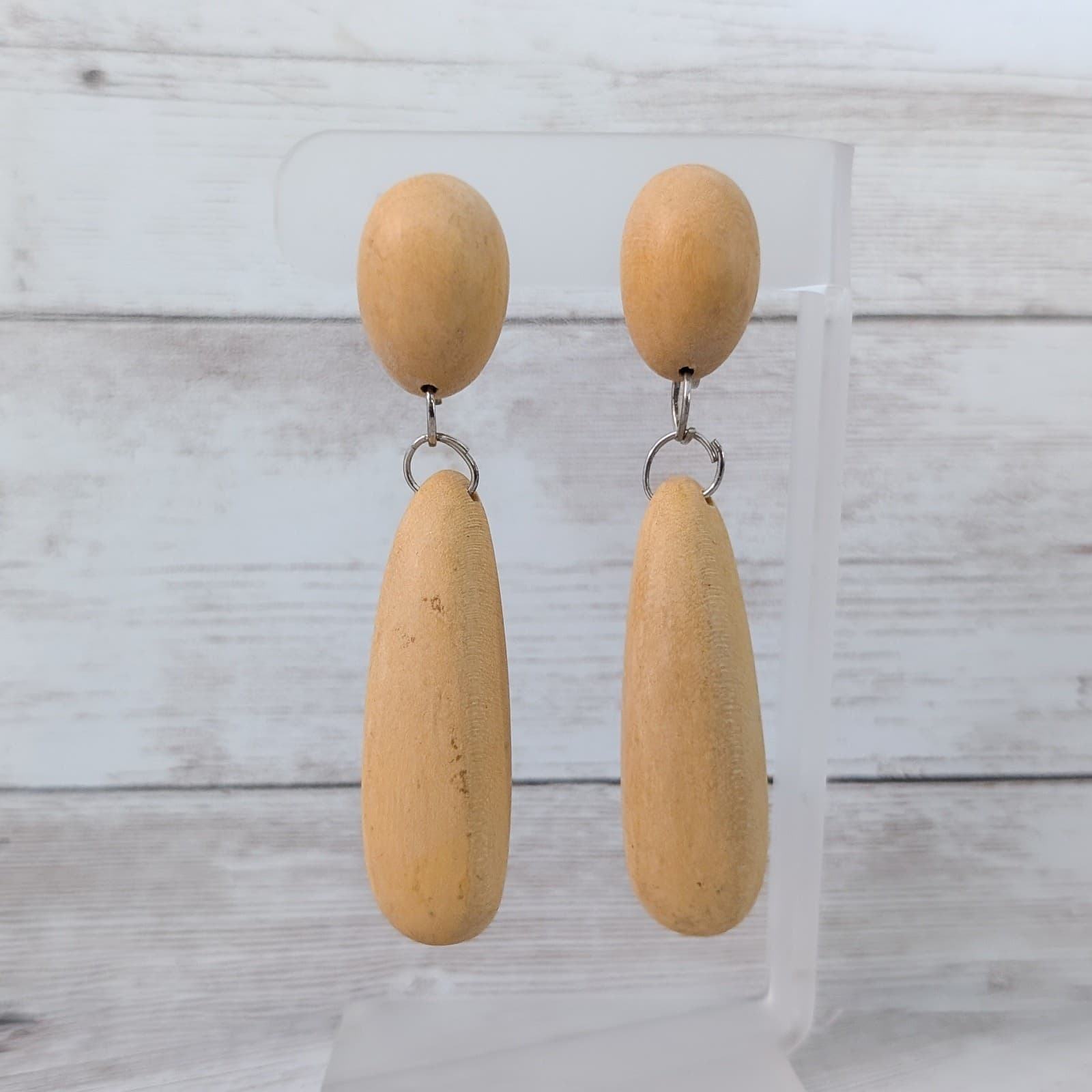 Vintage Clip On Earrings Statement Extra Long Tan Dangle 3 & 1/8"