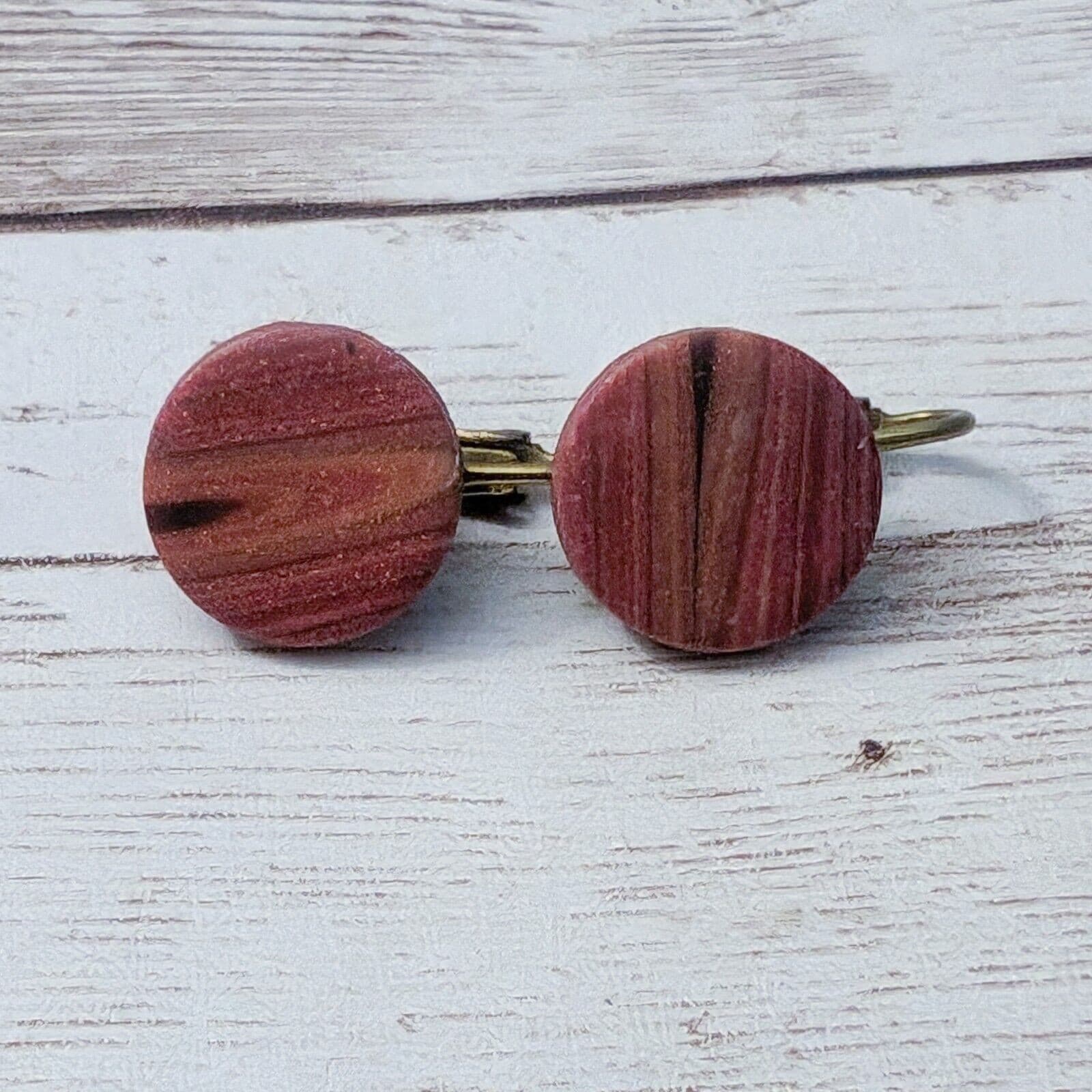 Vintage Clip On Earrings - Wooden? Circle with Pattern 5/8"