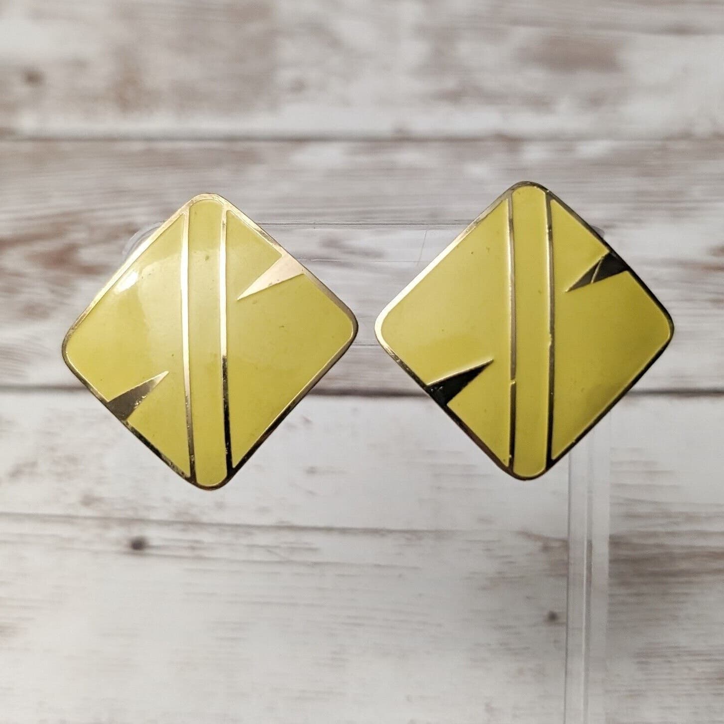 Vintage Clip On Earrings Yellow with Gold Tone Detail Statement