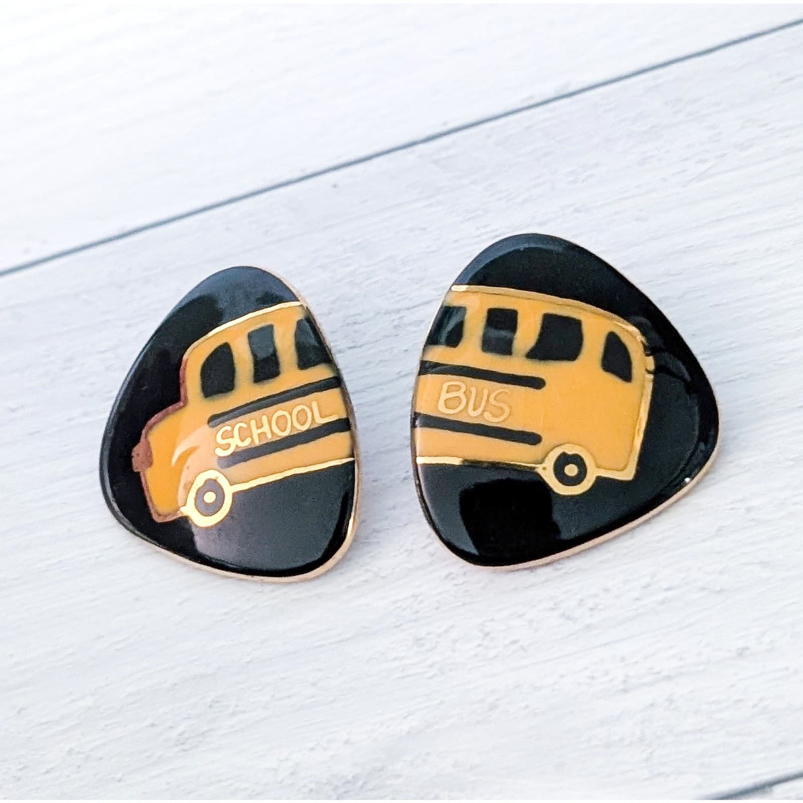 Vintage Stud Earrings - Large School Bus Teacher Bus Driver Theme Educator