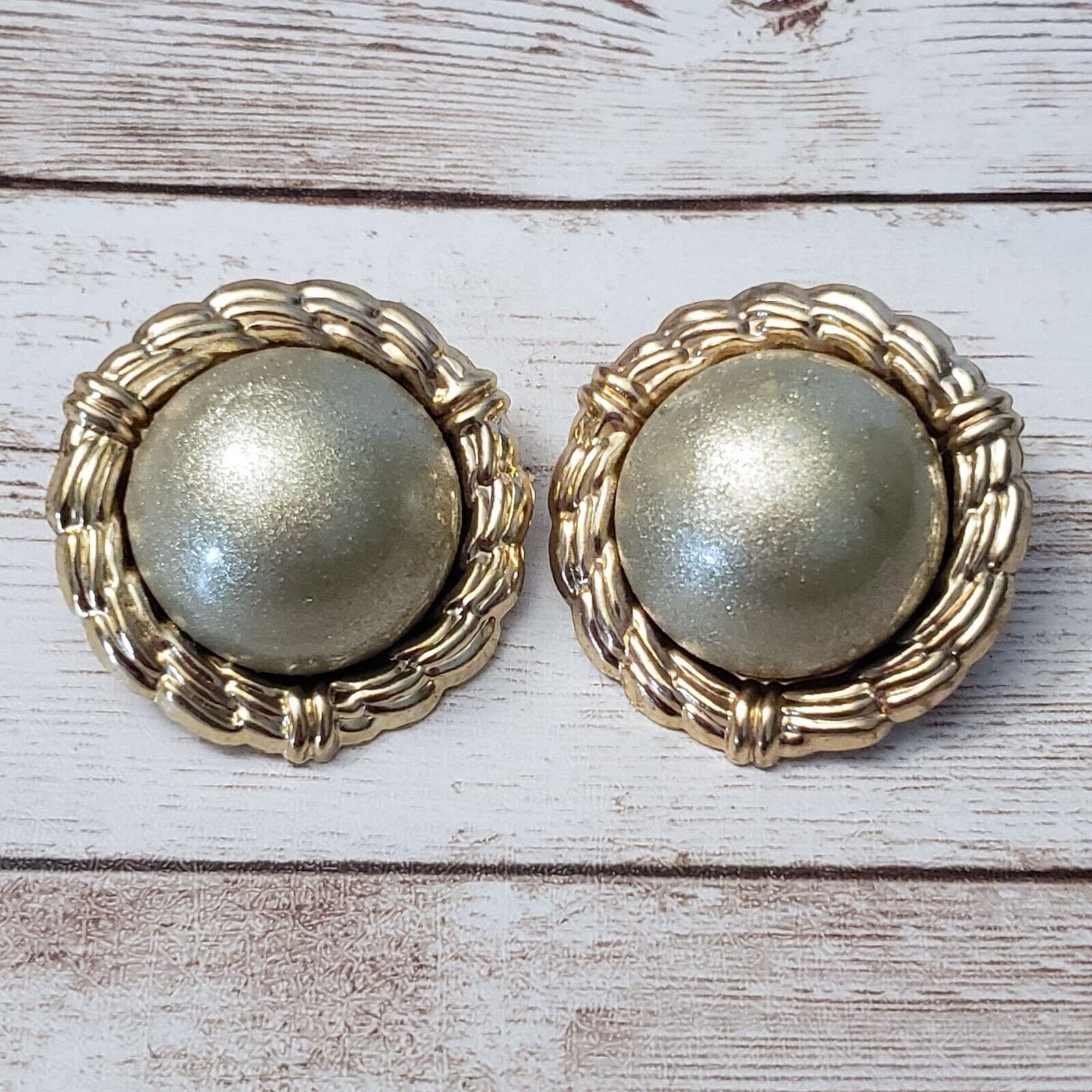Vintage Clip On Earrings - Metallic Domed with Halo Large Statement 1.5"