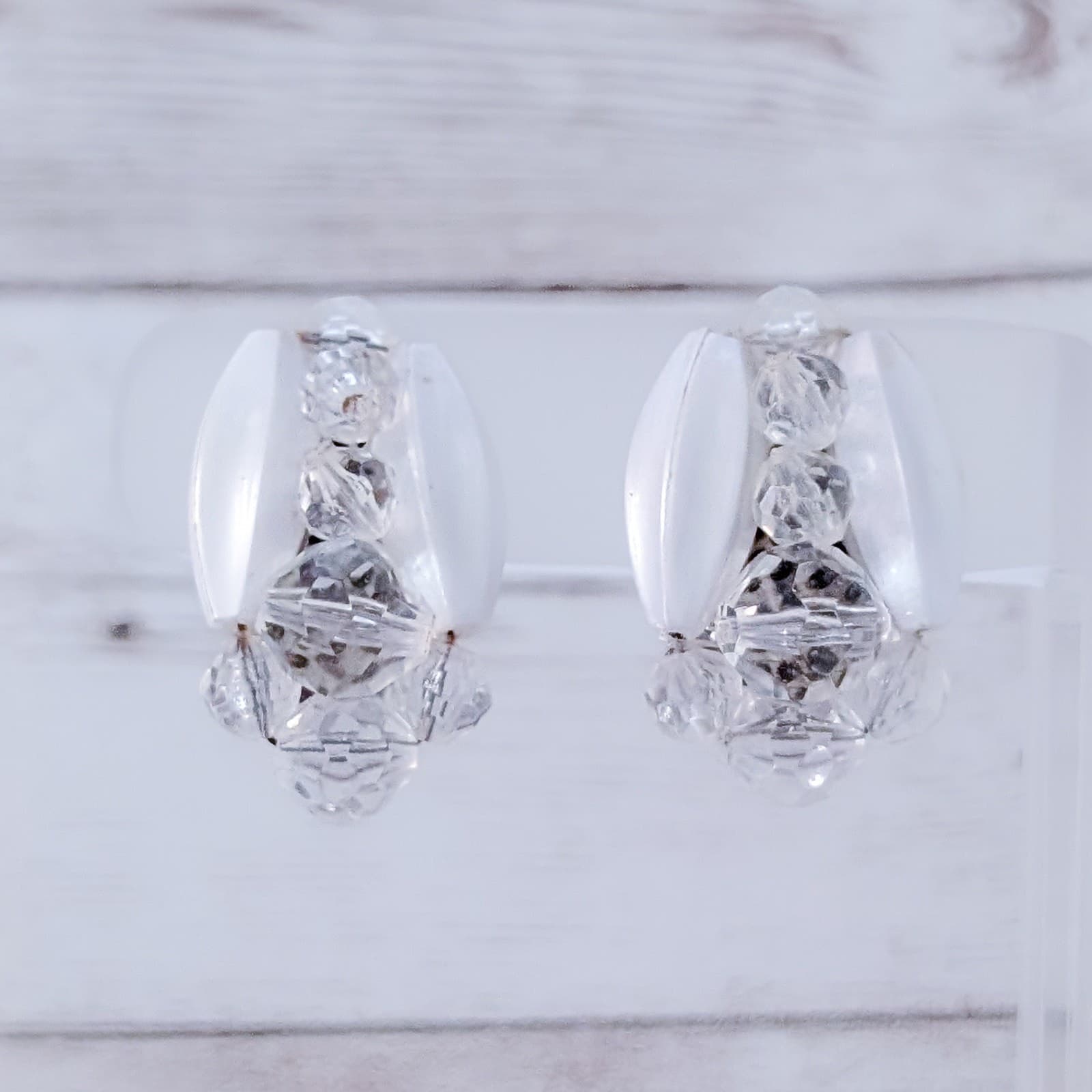 Vintage Clip On Earrings Stamped West Germany Off White & Clear Statement