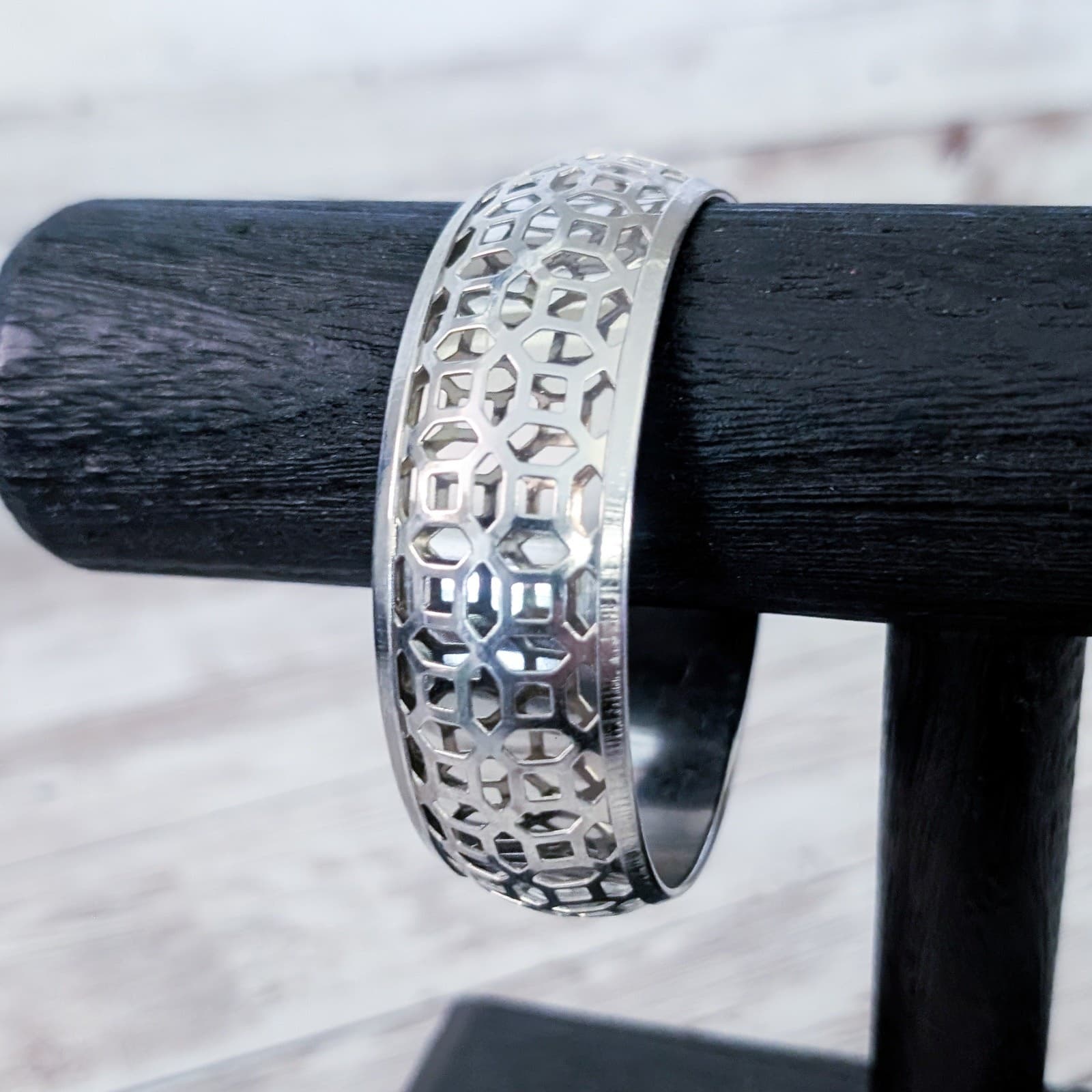 Vintage Bracelet / Bangle - Chunky - Silver Tone with Cut Out Design