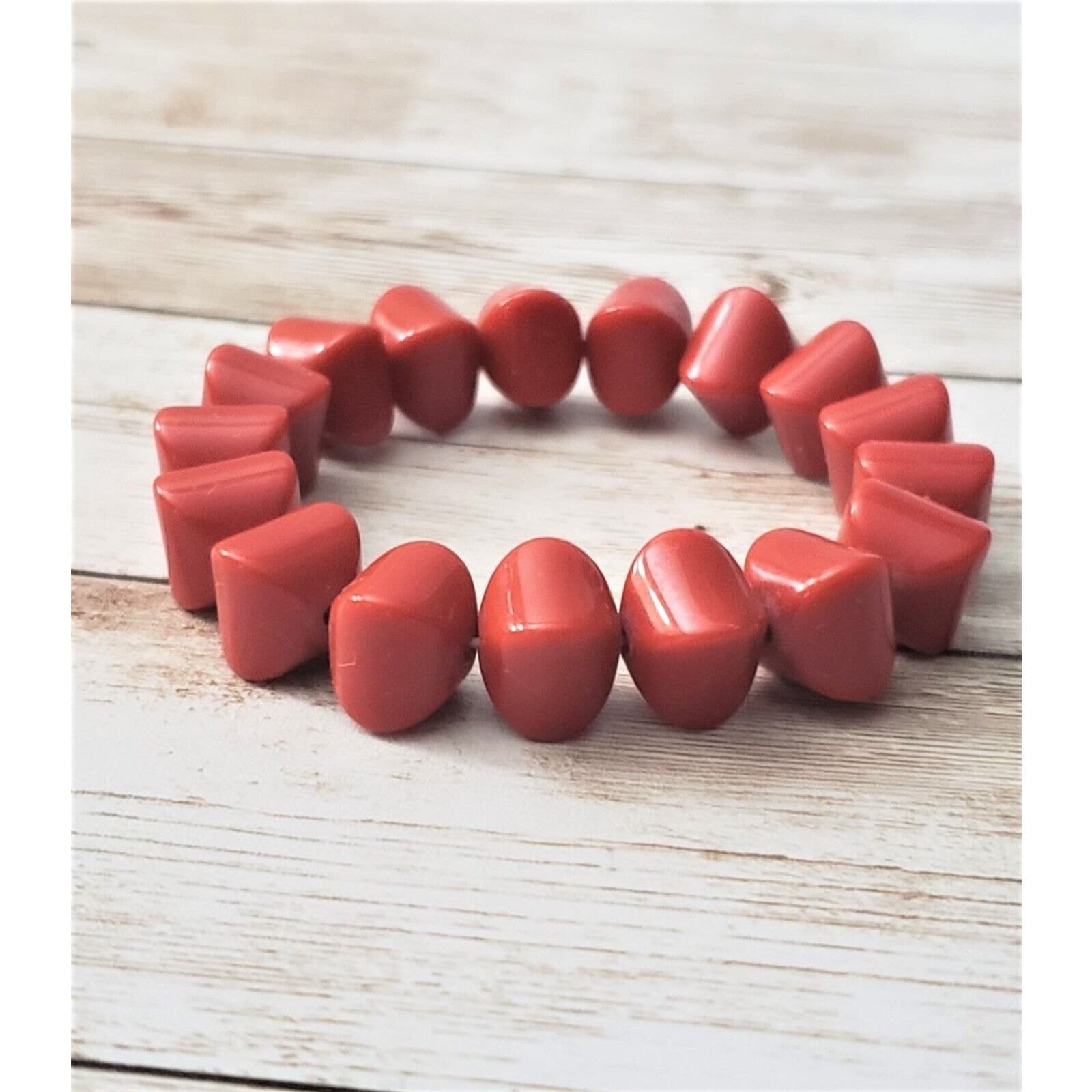 Vintage Stretch Bracelet / Bangle - Red Unusual Shape