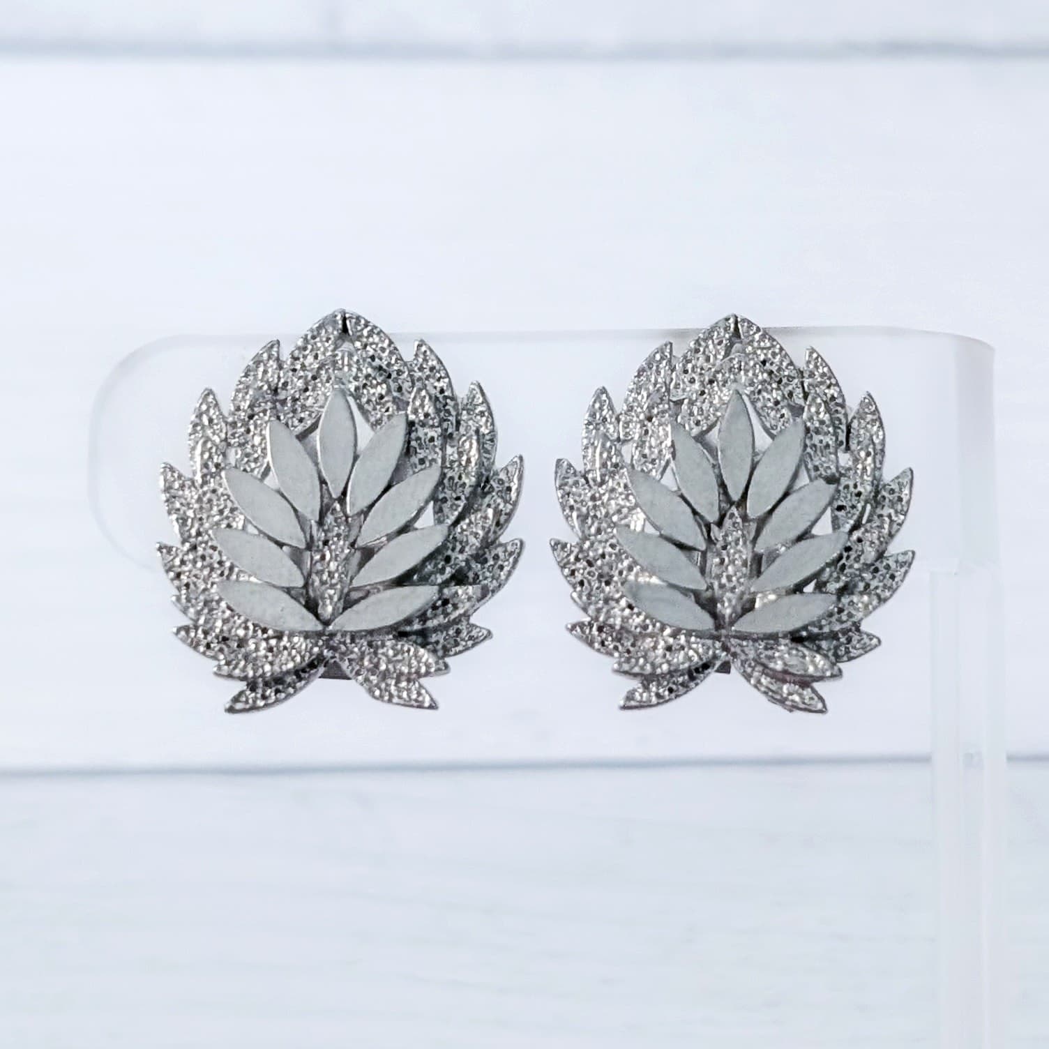 Vintage Clip On Earrings Regal Statement Silver Tone Large Elegant