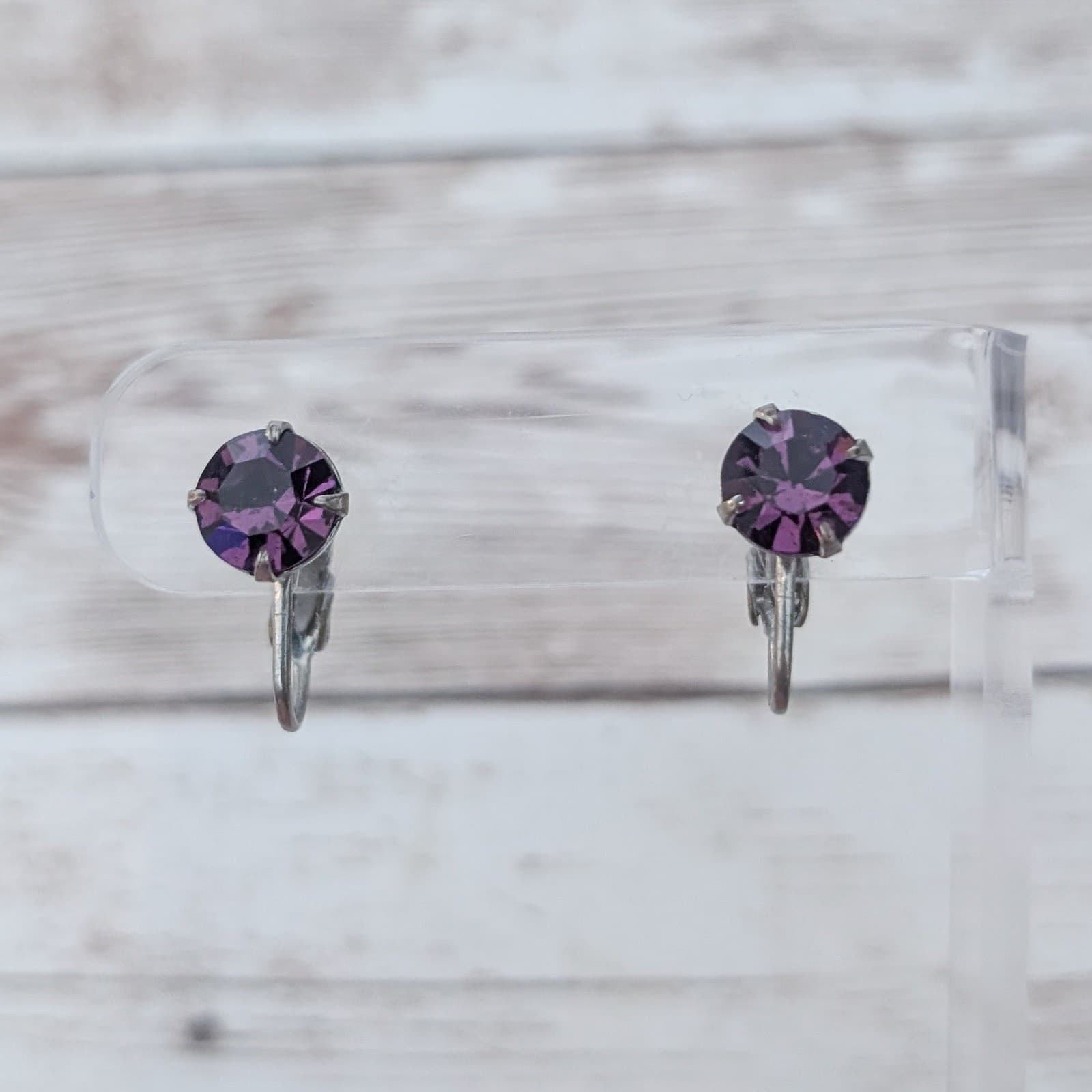 Vintage Clip On Earrings 3/8" Purple Gem