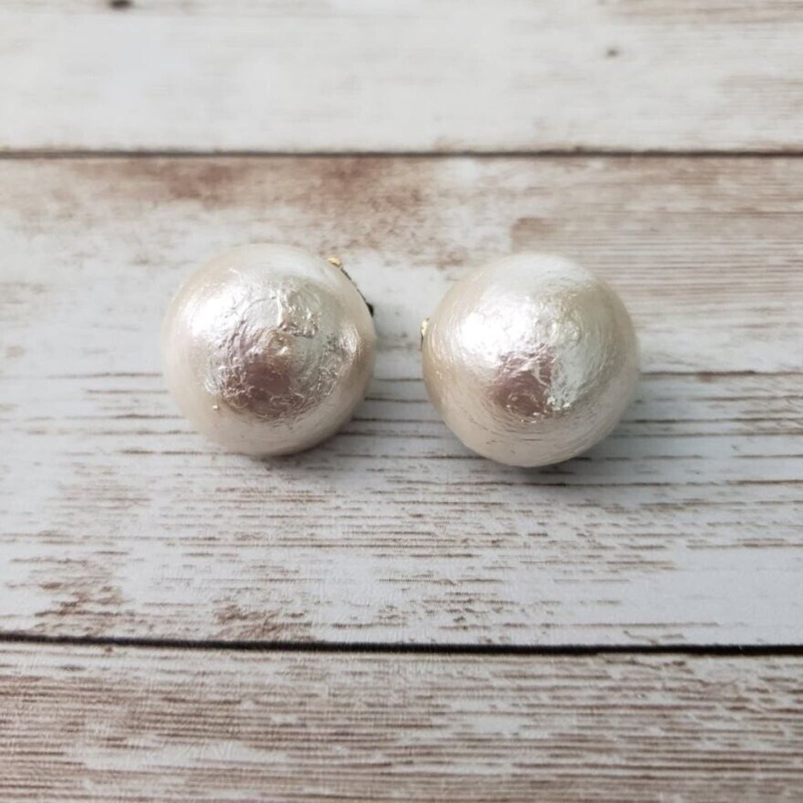 Vintage Clip On Earrings - Unusual Uneven Surface Domed Shiny Cream