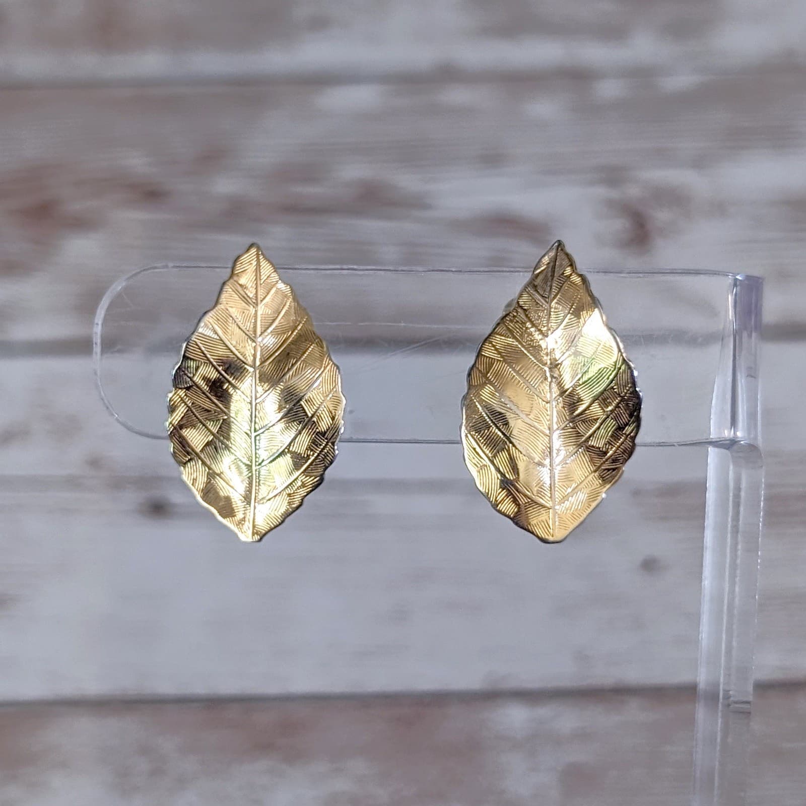 Vintage Clip On Earrings - Just Over 1" Gold Tone Leaf
