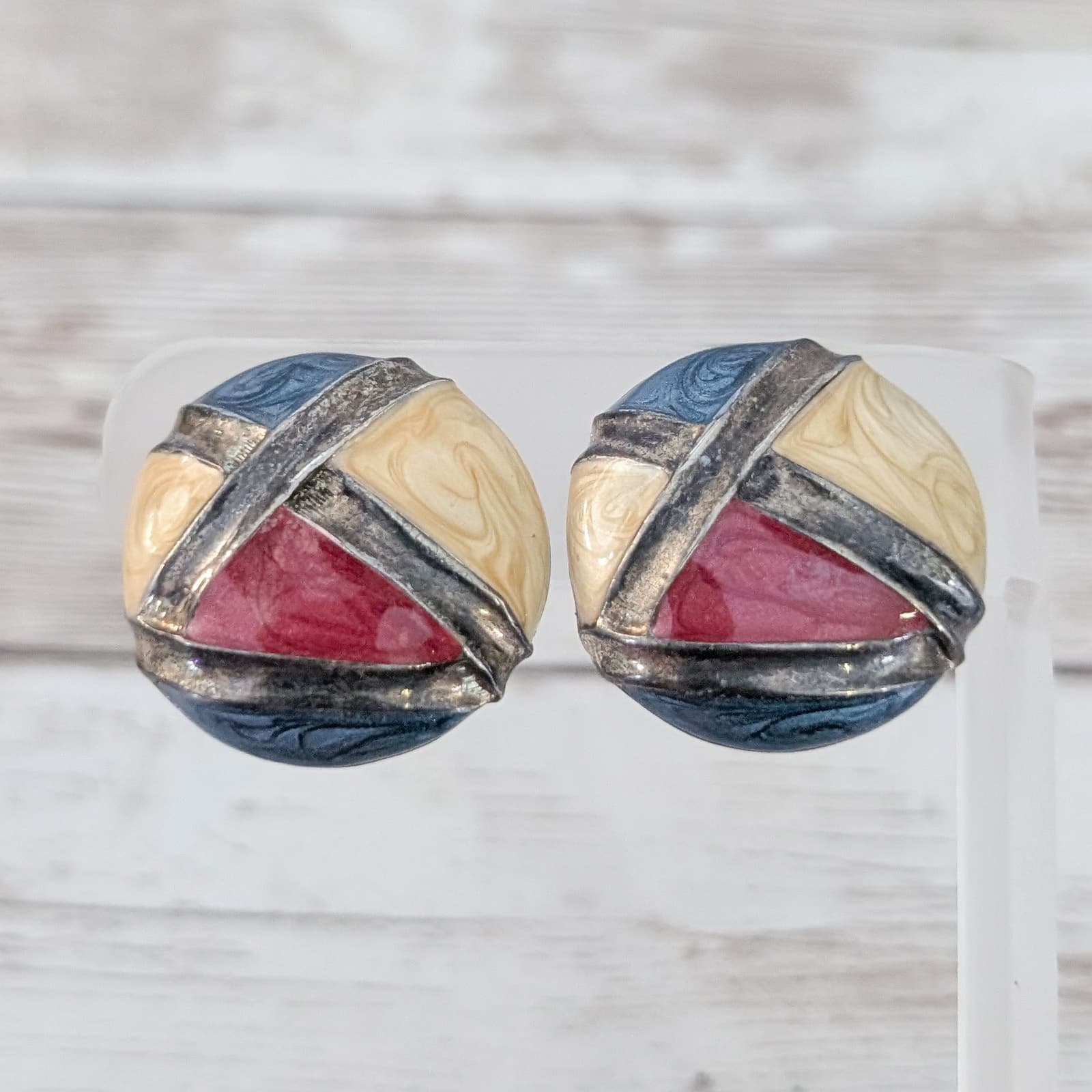 Vintage Clip On Earrings 1" Statement Multi Color