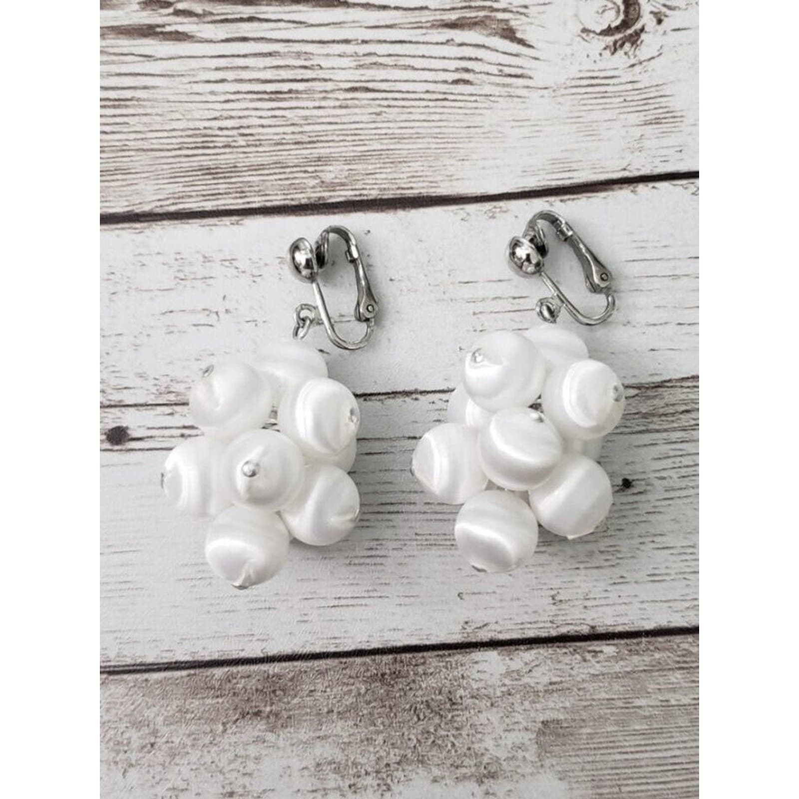 Vintage Sarah Coventry Clip On Earrings - Large White Statement Ball Dangle