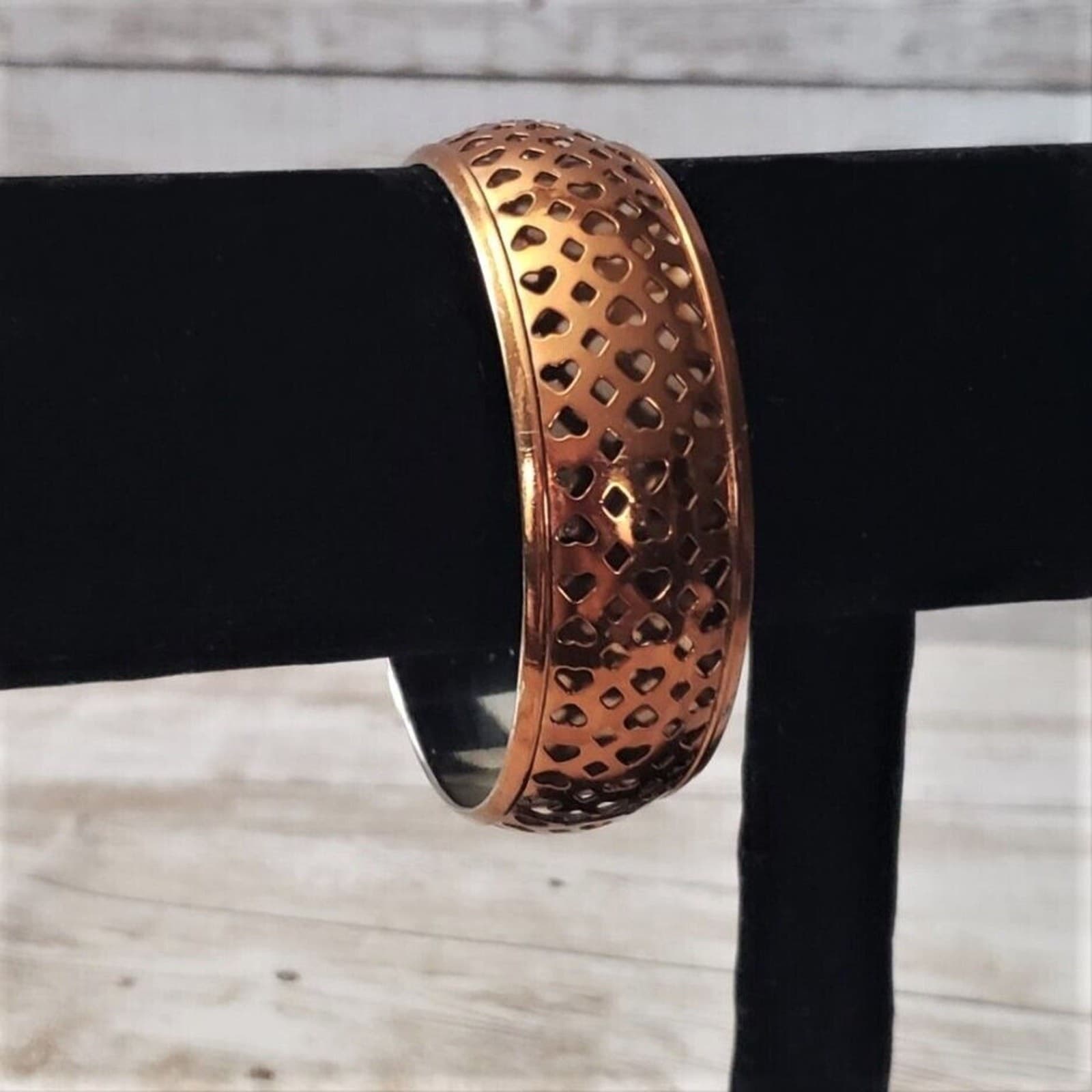 Vintage Bracelet / Bangle - Chunky Copper Tone with Heart Cut Out Detail
