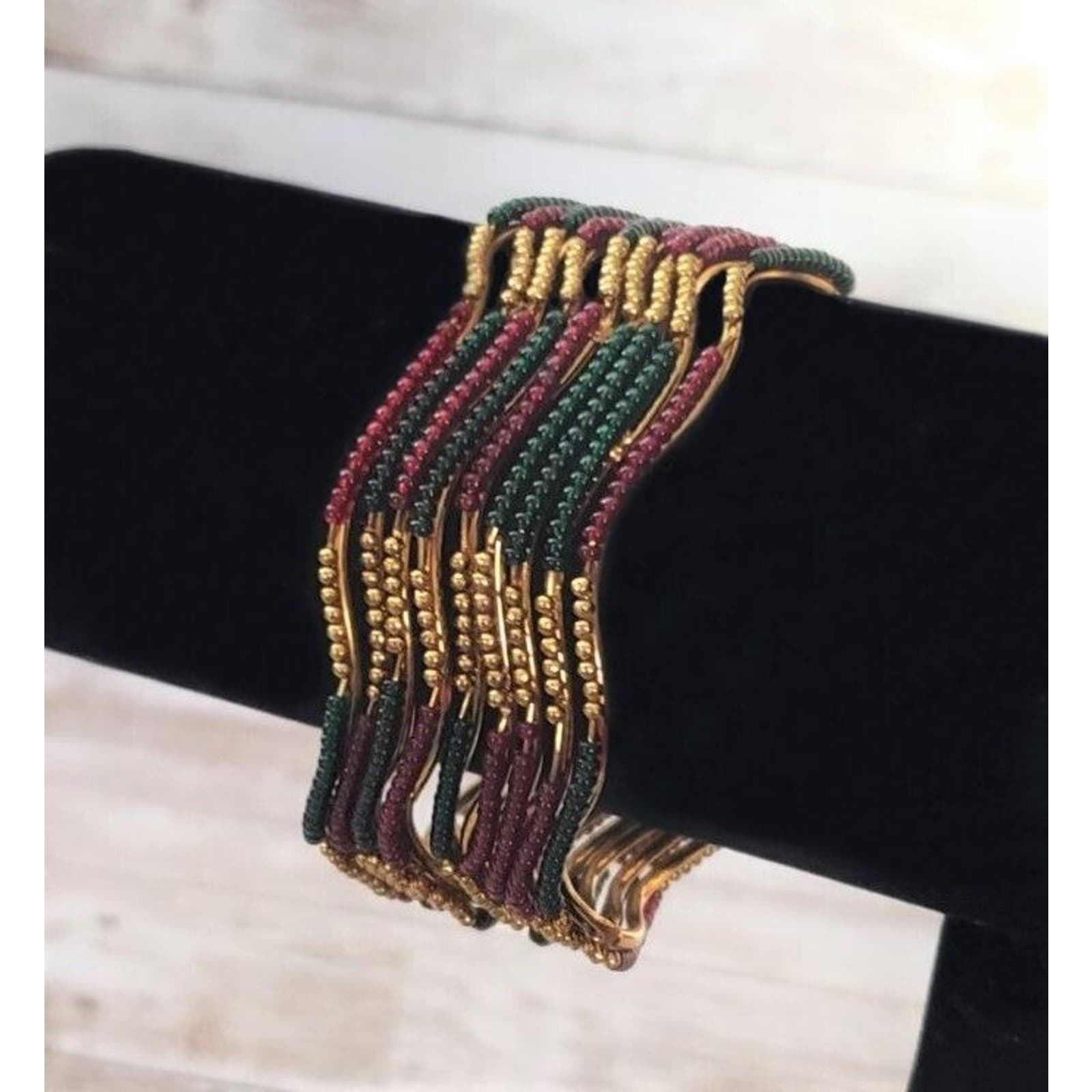 Vintage Bracelets / Bangles Stunning Set of Gold Tone, Dark Red, Green