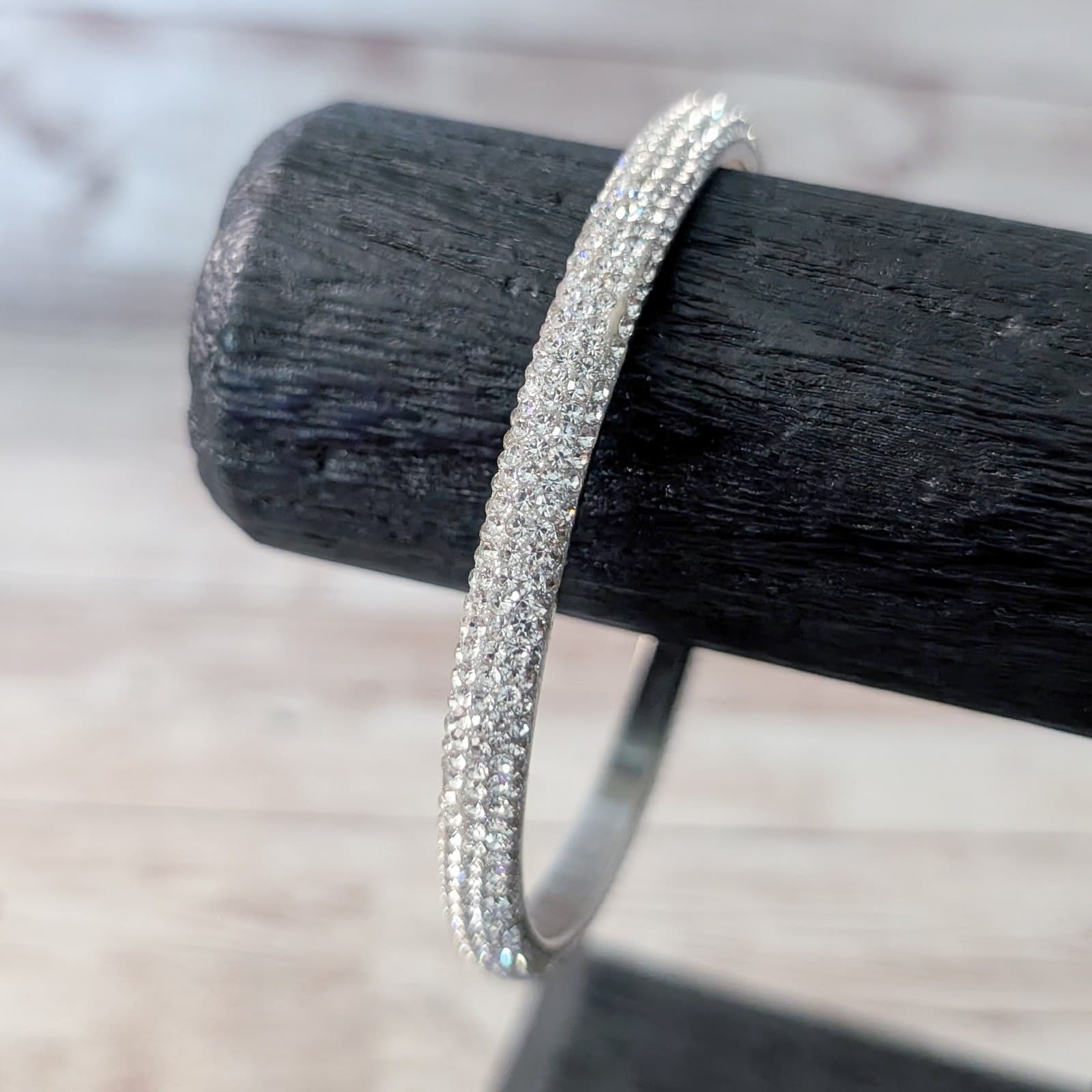 Vintage Bracelet - Silver Tone with Clear Gems 8.25"