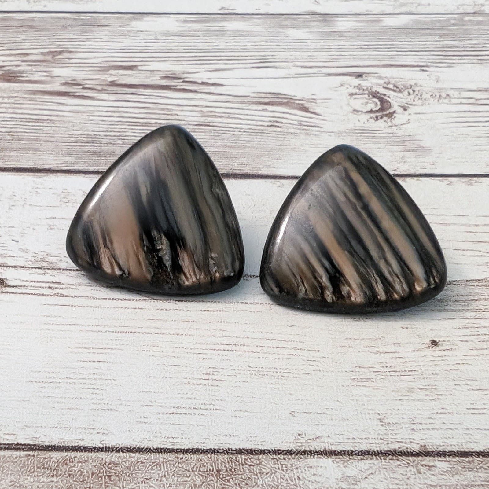 Vintage Clip On Earrings - Stunning Brown & Black Tone Triangle Statement