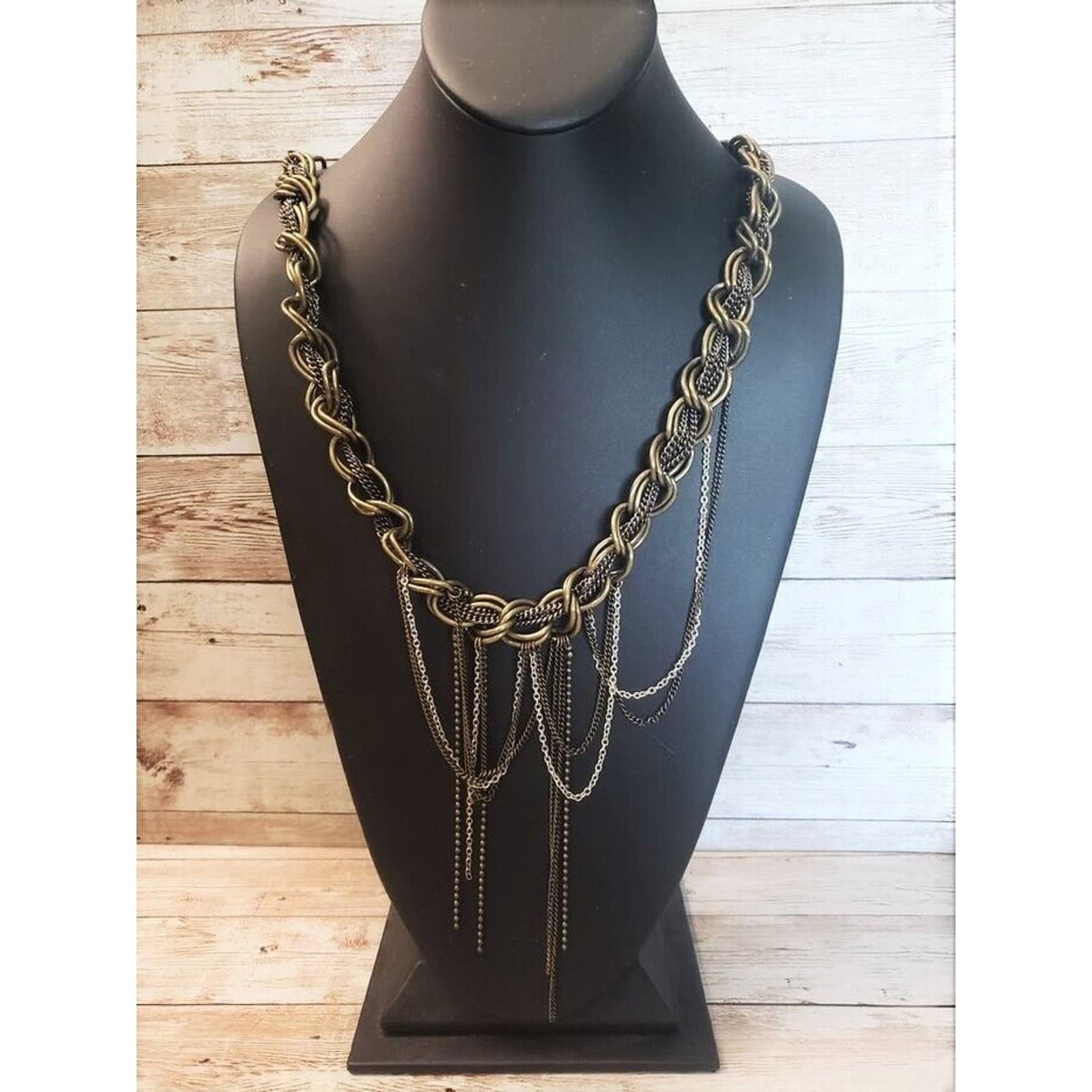 Vintage Necklace - Multi Tone Metal Statement Chain Design