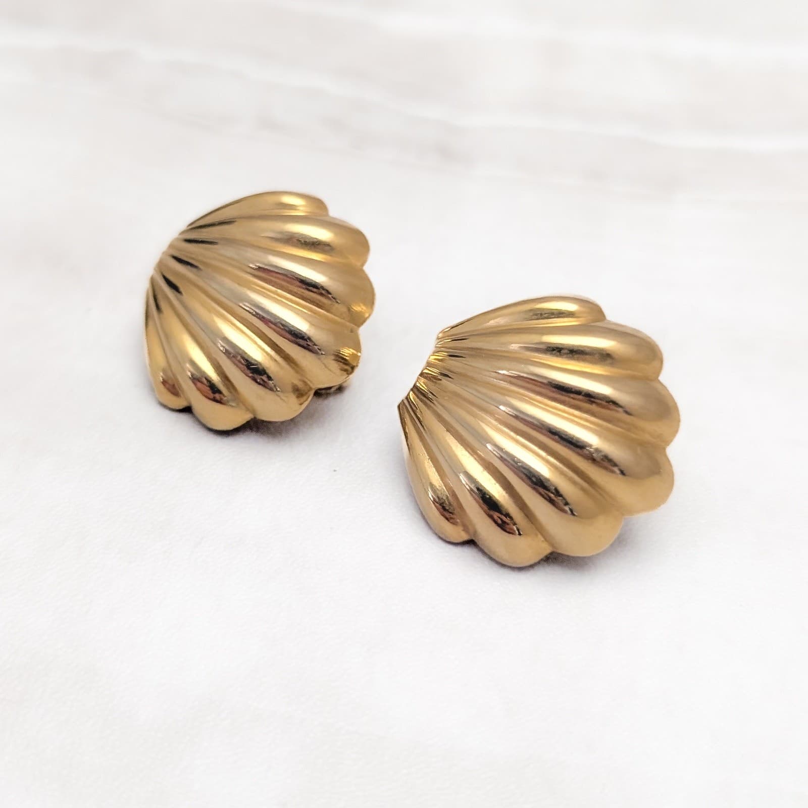 Vintage Stud Earrings Large Stylish Gold Tone Flourish 1 & 1/8" Statement Glam