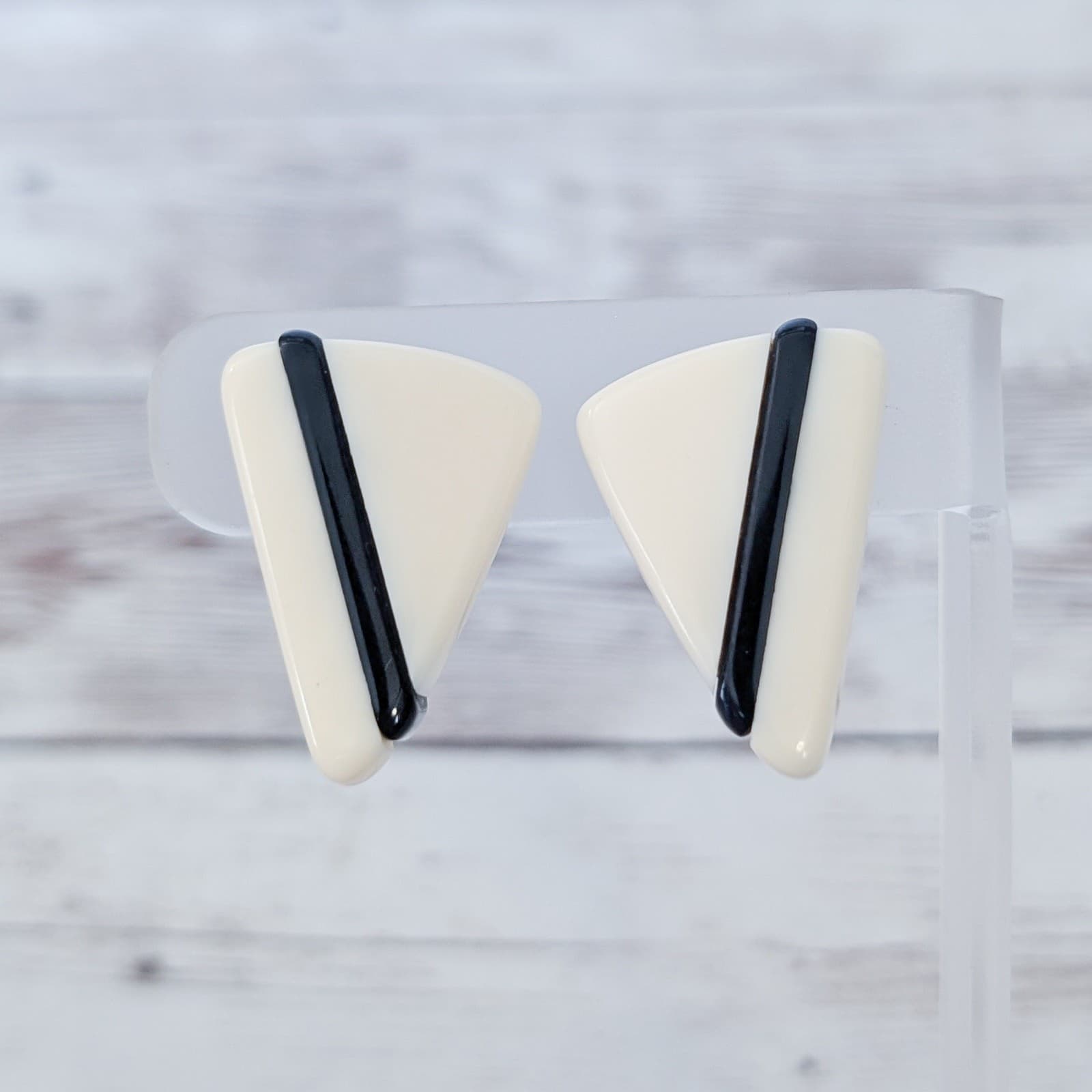 Vintage Clip On Earrings Retro Statement Cream & Black