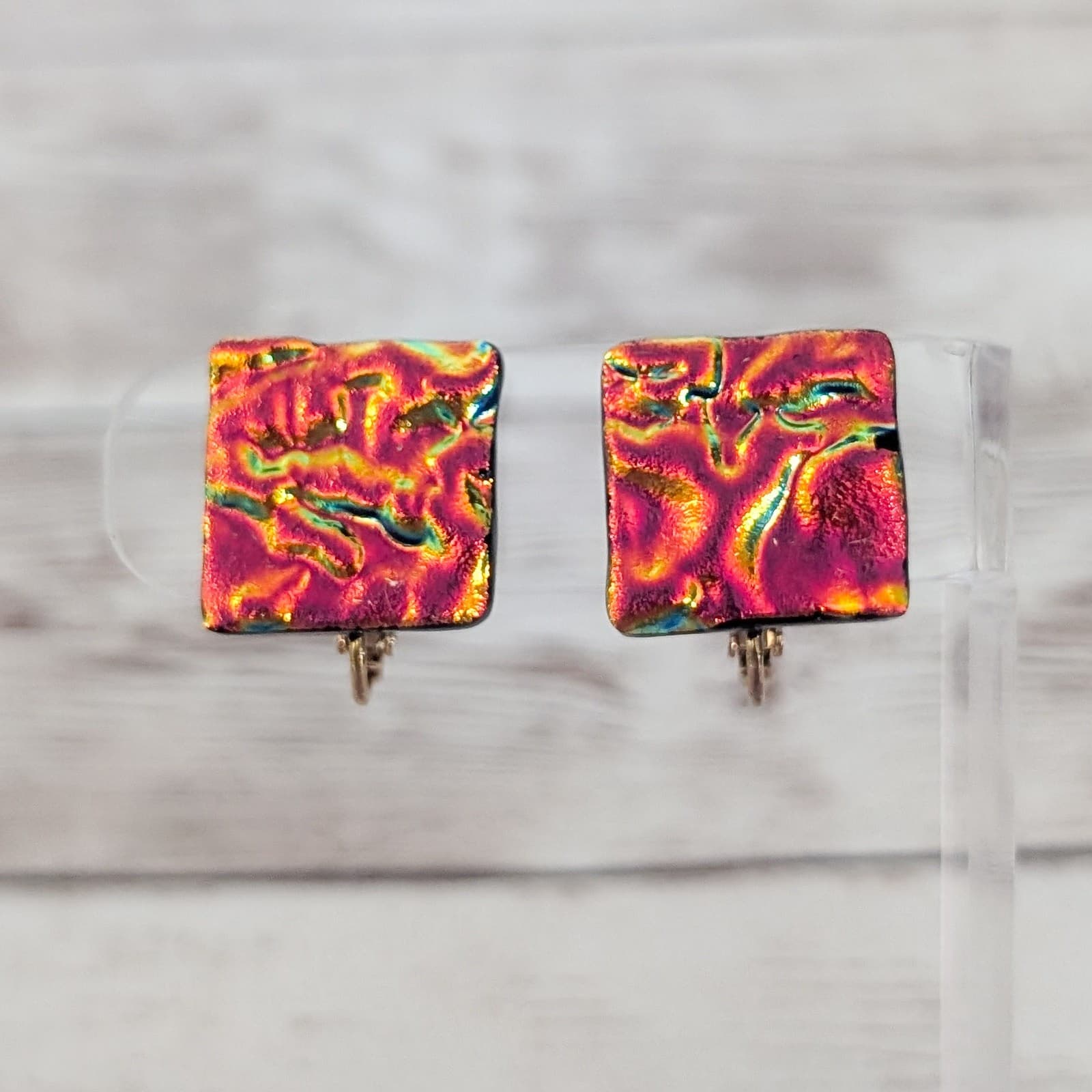 Vintage Clip On Earrings Unusual Orange & Multi Tone Statement