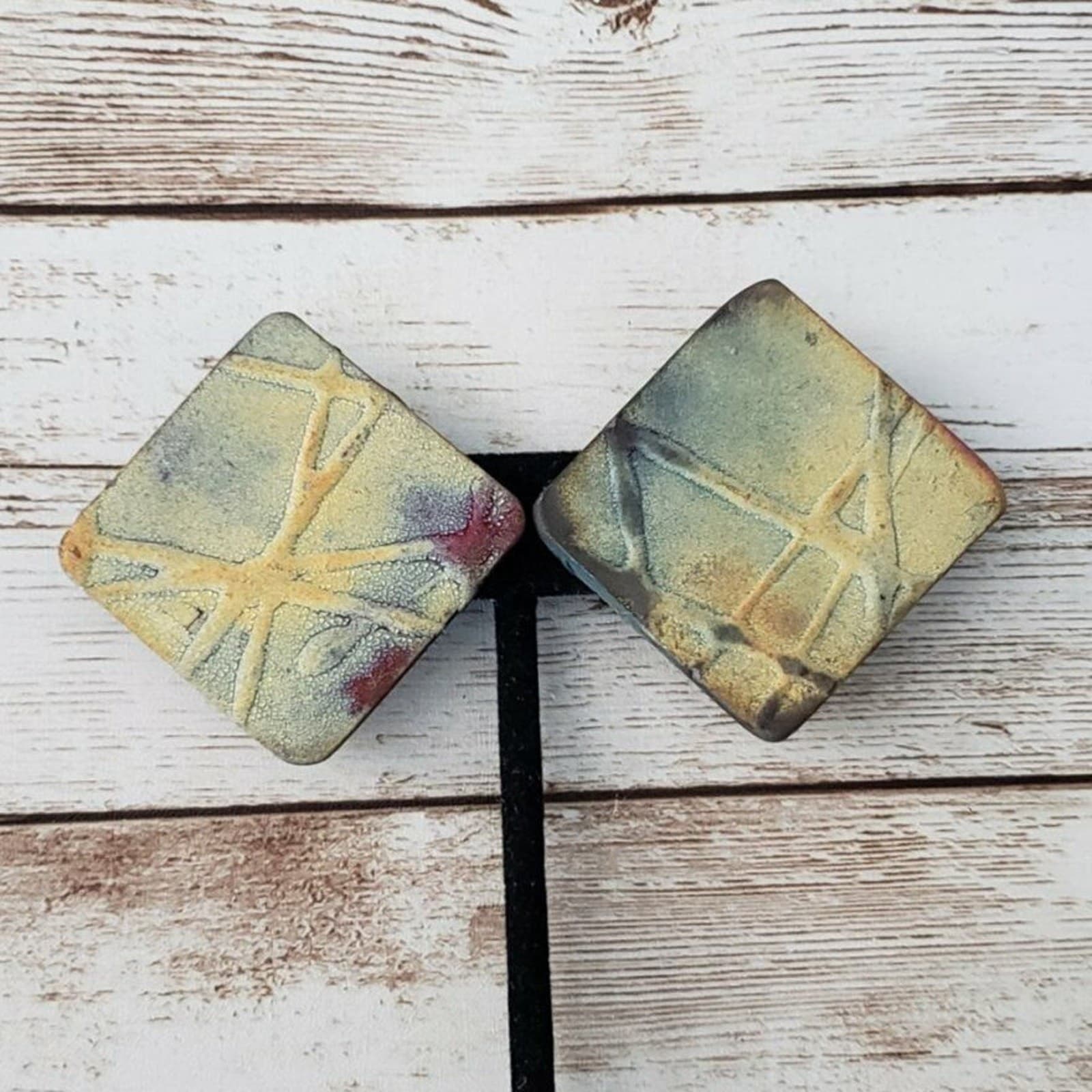 Vintage Clip On Earrings Artistic Diamond Shape Large Statement