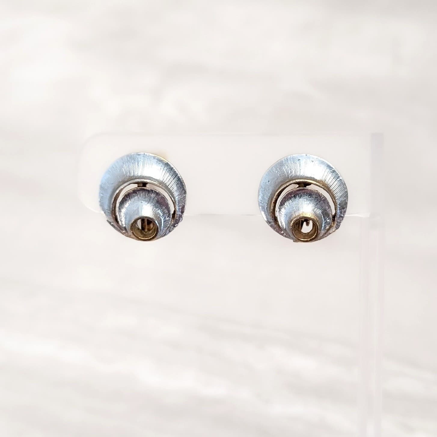 Vintage Clip On Earrings Silver Tone with Gold Tone Detail