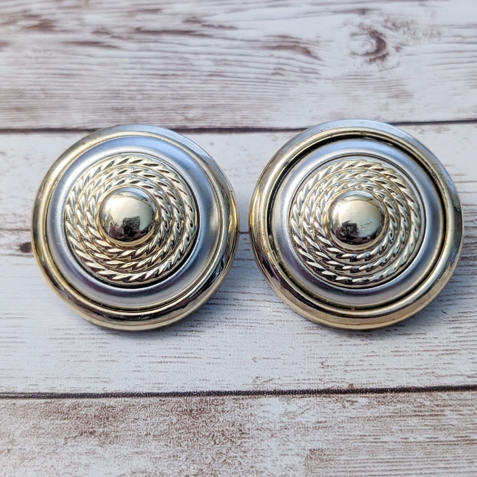 Vintage Clip On Earrings Gold/Silver Tone Rope Design Large Just Under 1 & 5/8"