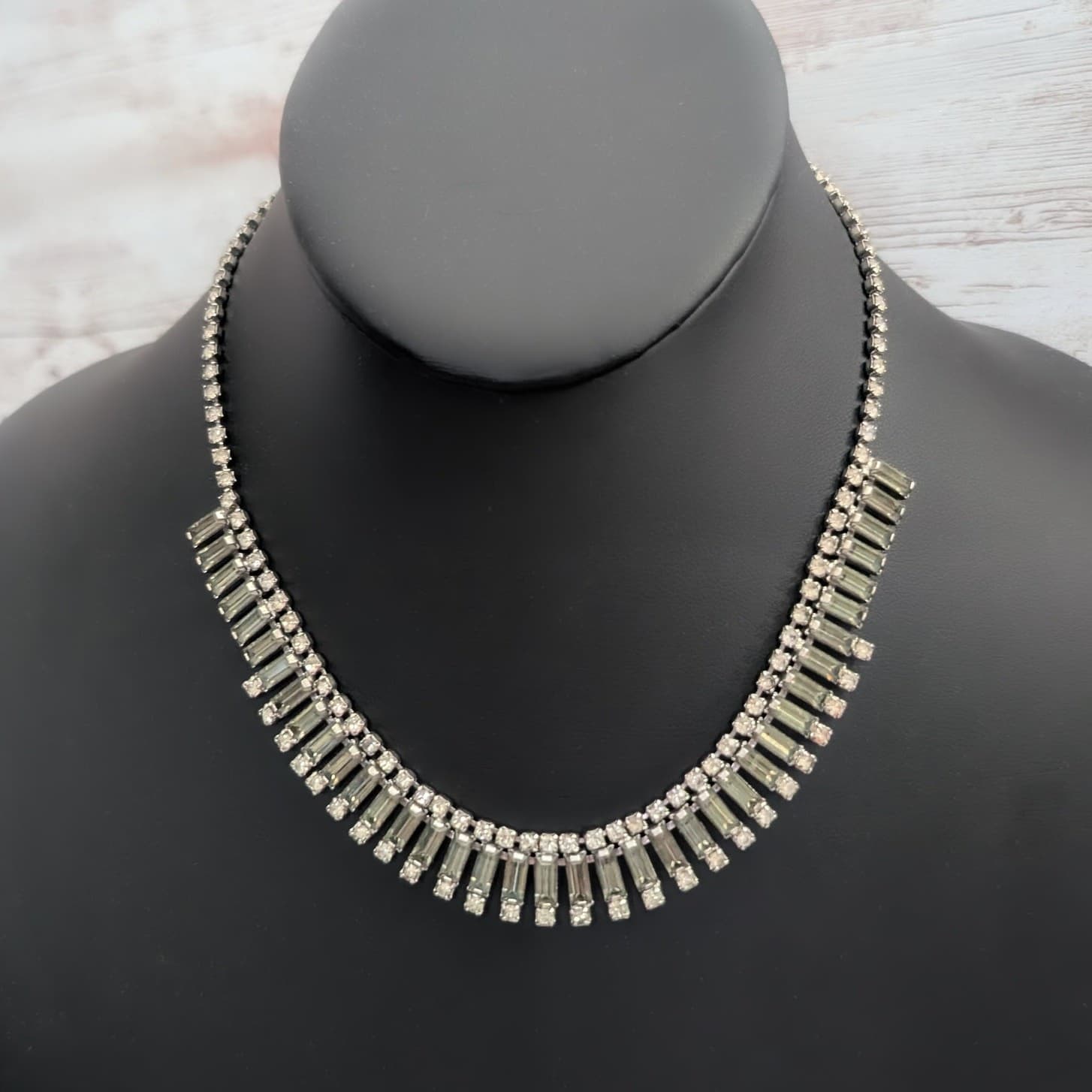 Vintage Necklace Art Deco Style - Very Light Green-ish & Clear Gems