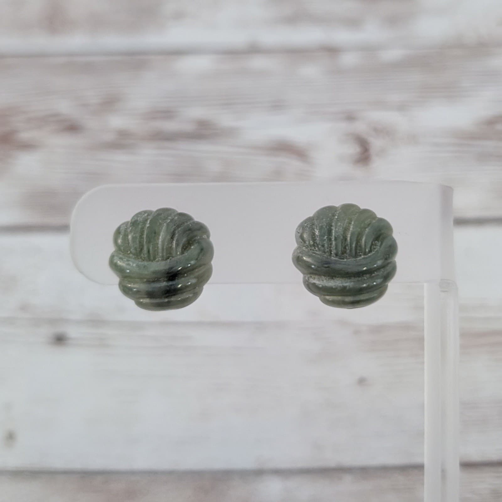 Vintage Avon Clip On Earrings 5/8" Muted Green Knot Design