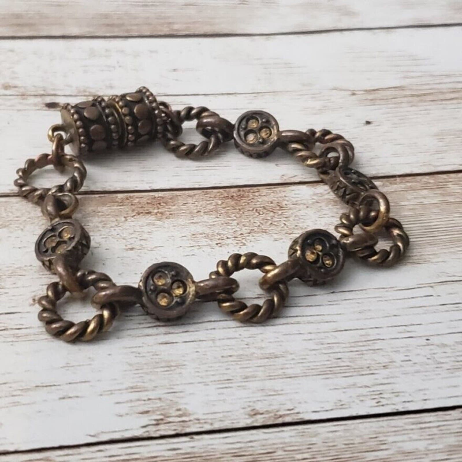 Vintage Bracelet - Brown Metallic Tone Bracelet with Magnetic Closure