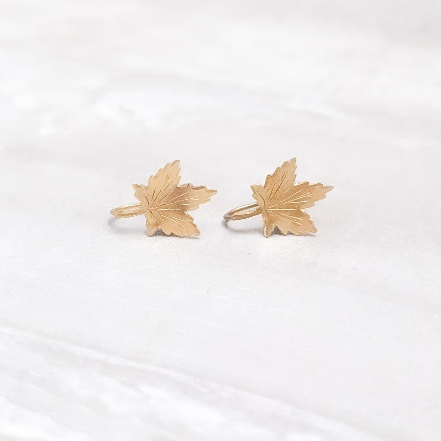 Vintage Screw On Earrings Gold Tone Leaf Shape but Stamped "Sterling"