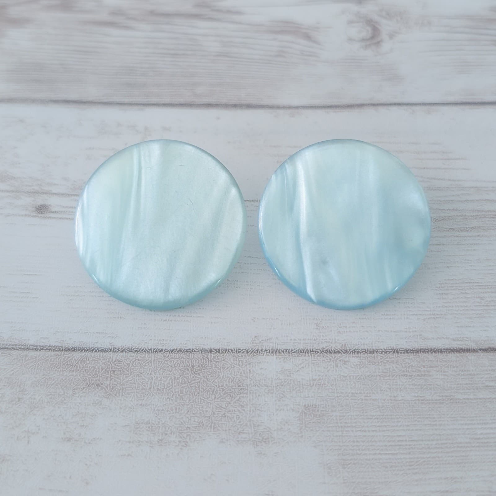 Vintage Clip On Earrings Large Aqua Tone Circular Statement