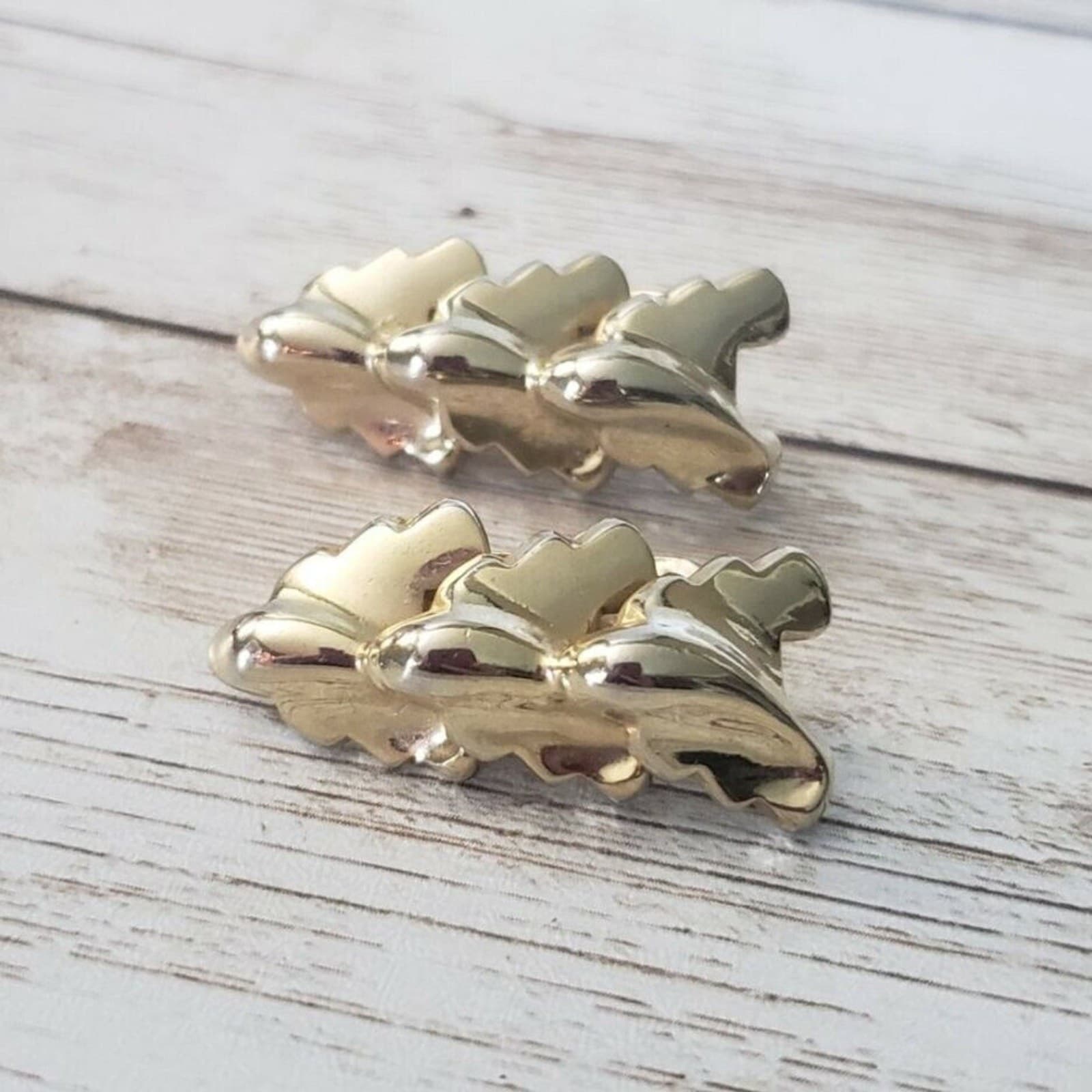 Vintage Clip On Earrings Large Light Gold Tone Stacked Design
