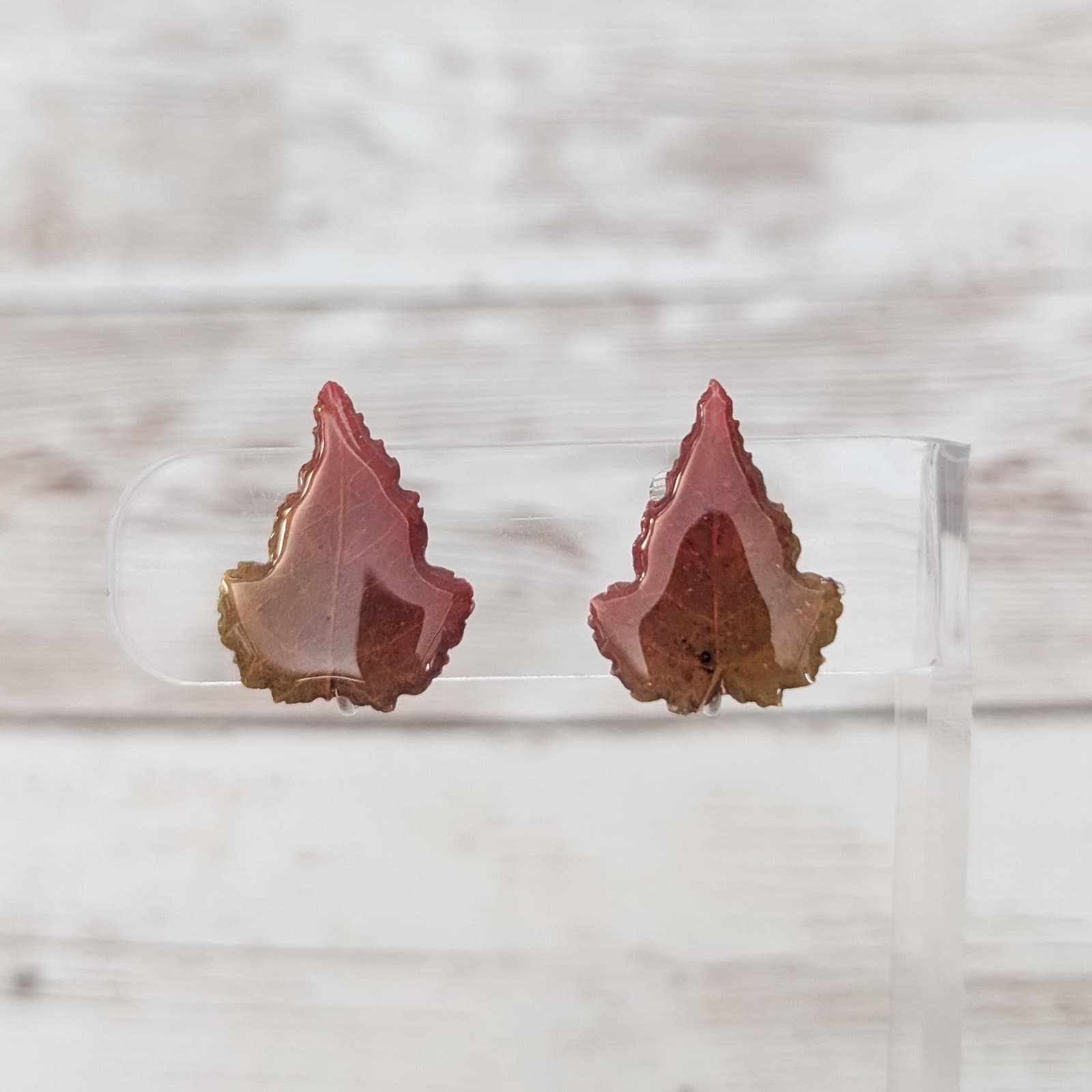 Vintage Clip On Earrings Glossy Leaf - Multi Tone - 7/8"