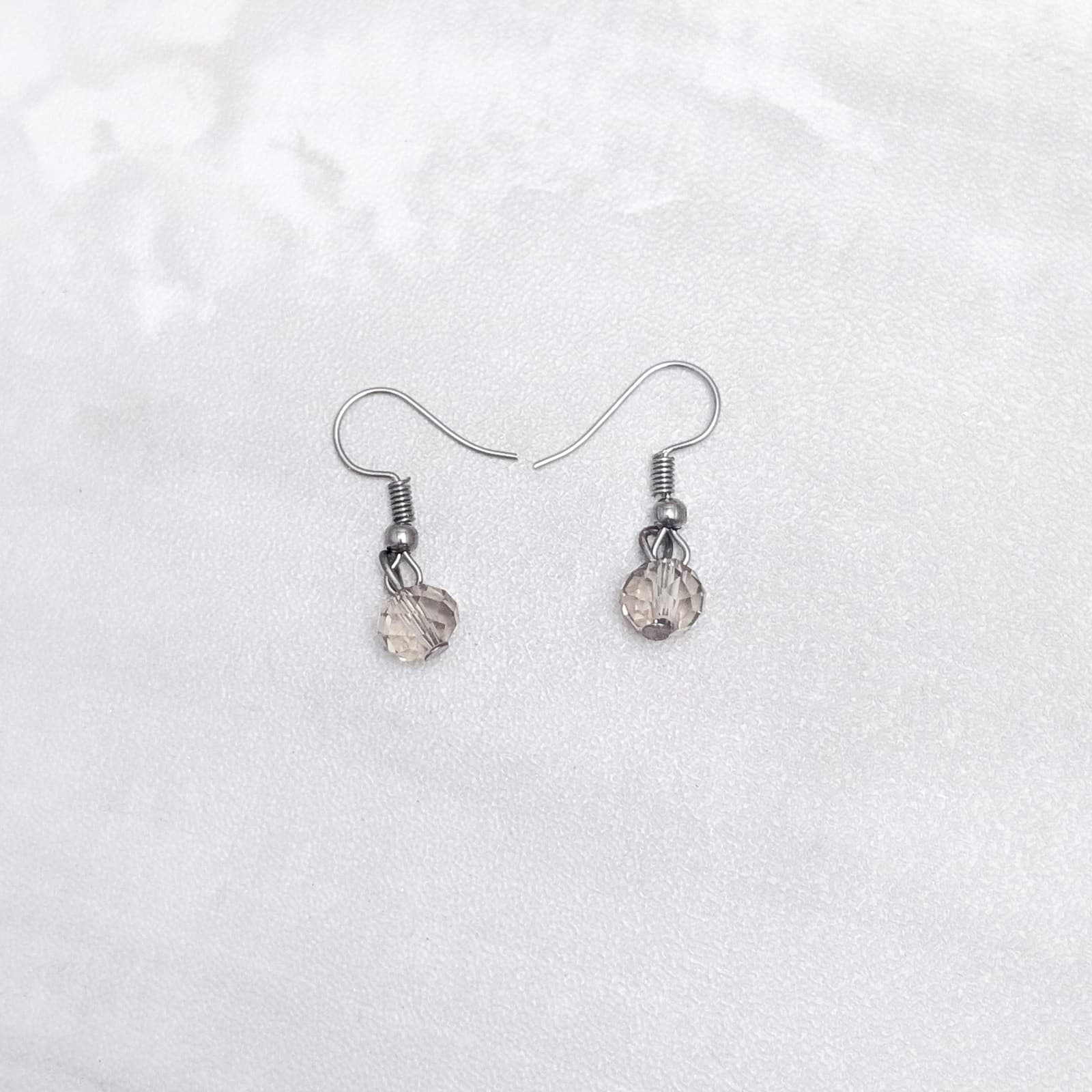 Vintage Dangle Drop Hook Earrings Metallic Smokey Tones Transparent Dangle