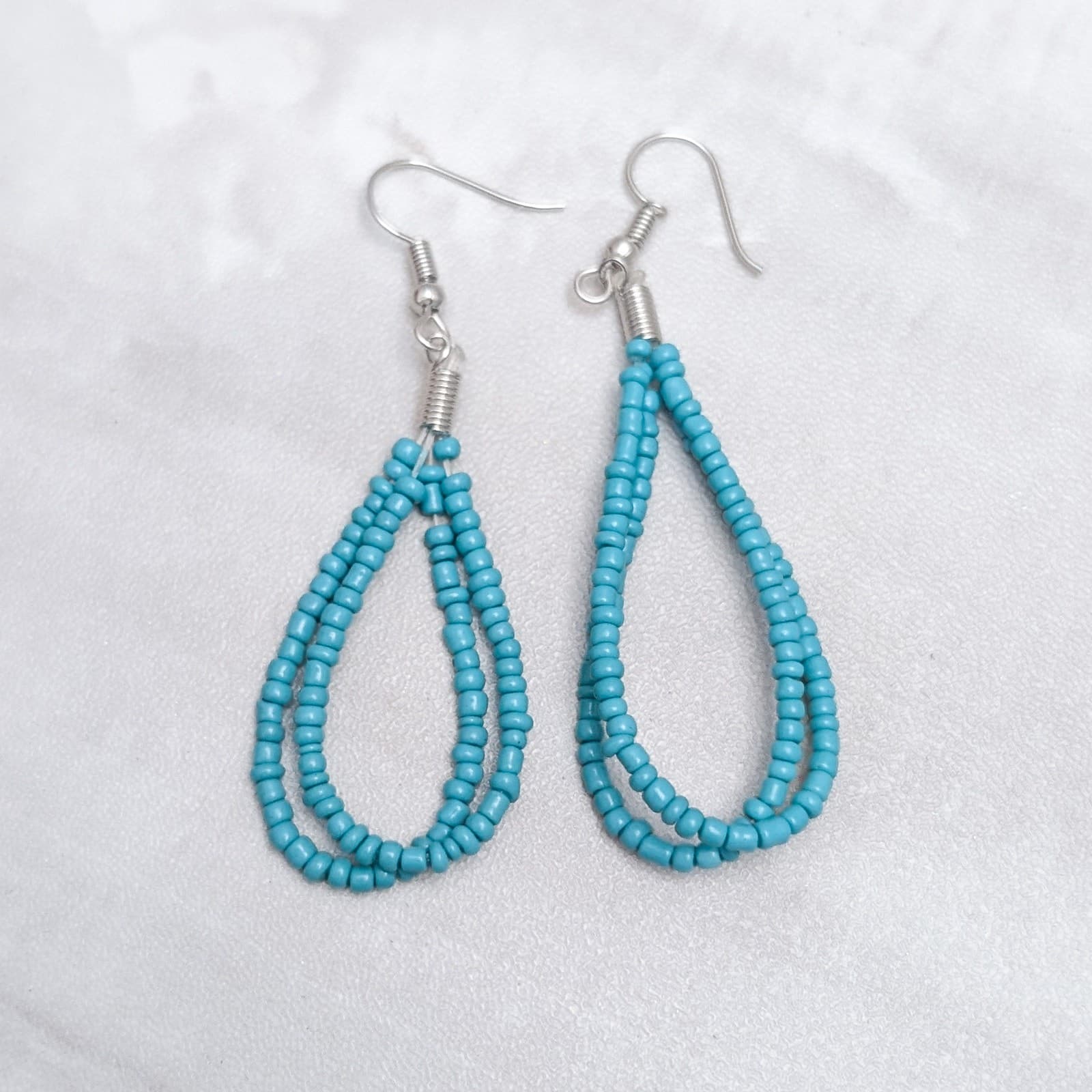 Vintage Dangle Drop Earrings Turquoise Tone Beaded Hook Earrings