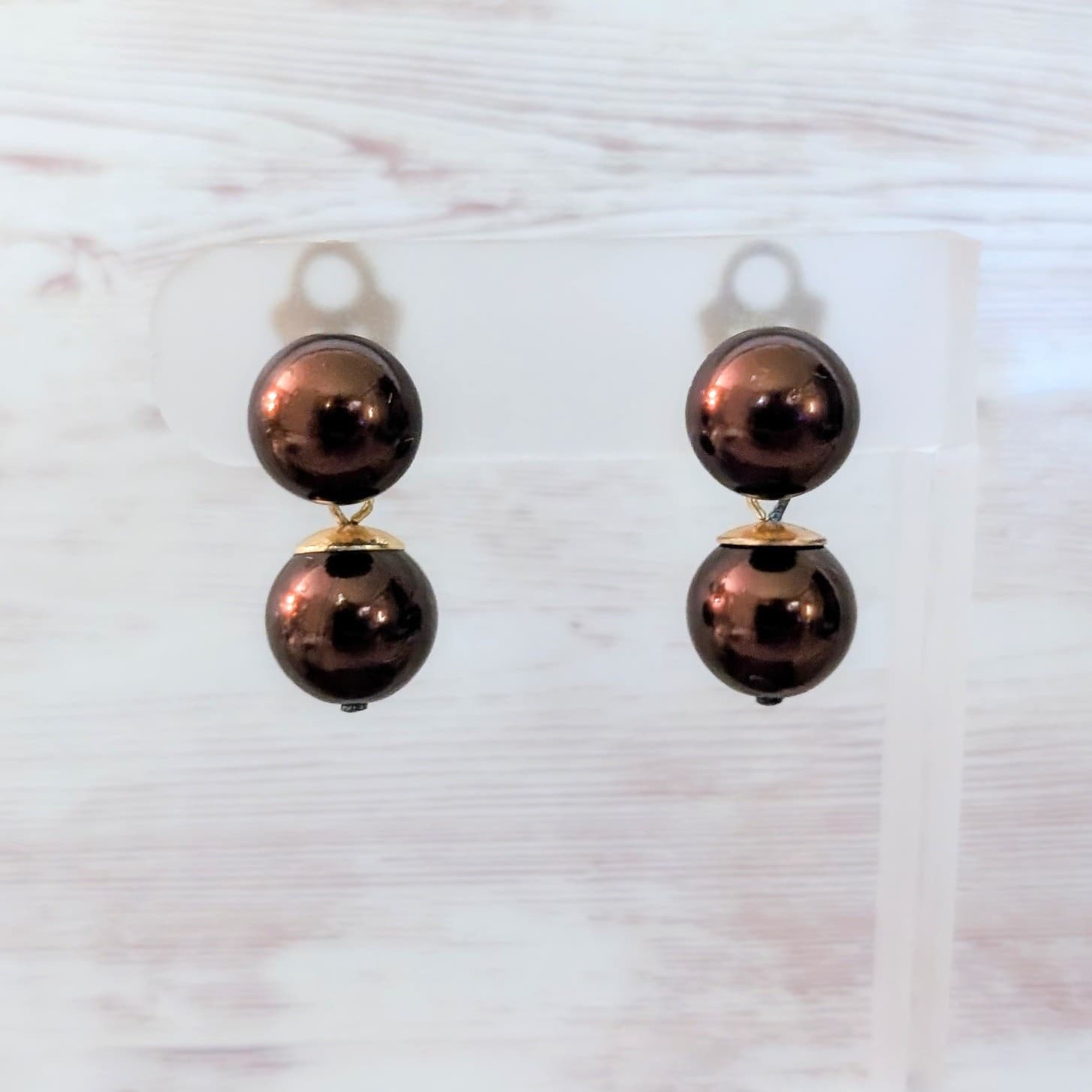 Vintage Clip On Earrings Metallic Brown Regal Elegant Statement Earrings