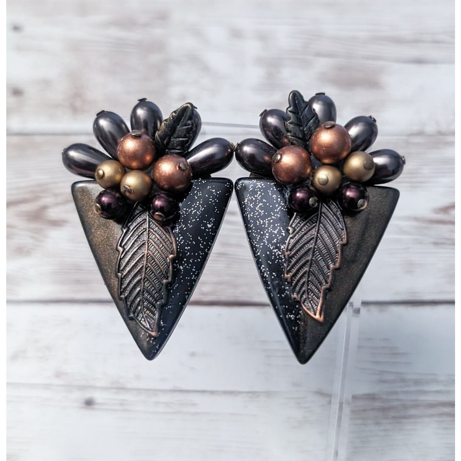 Vintage Clip On Earrings Shades of Brown Statement Earrings Extra Large Stunning