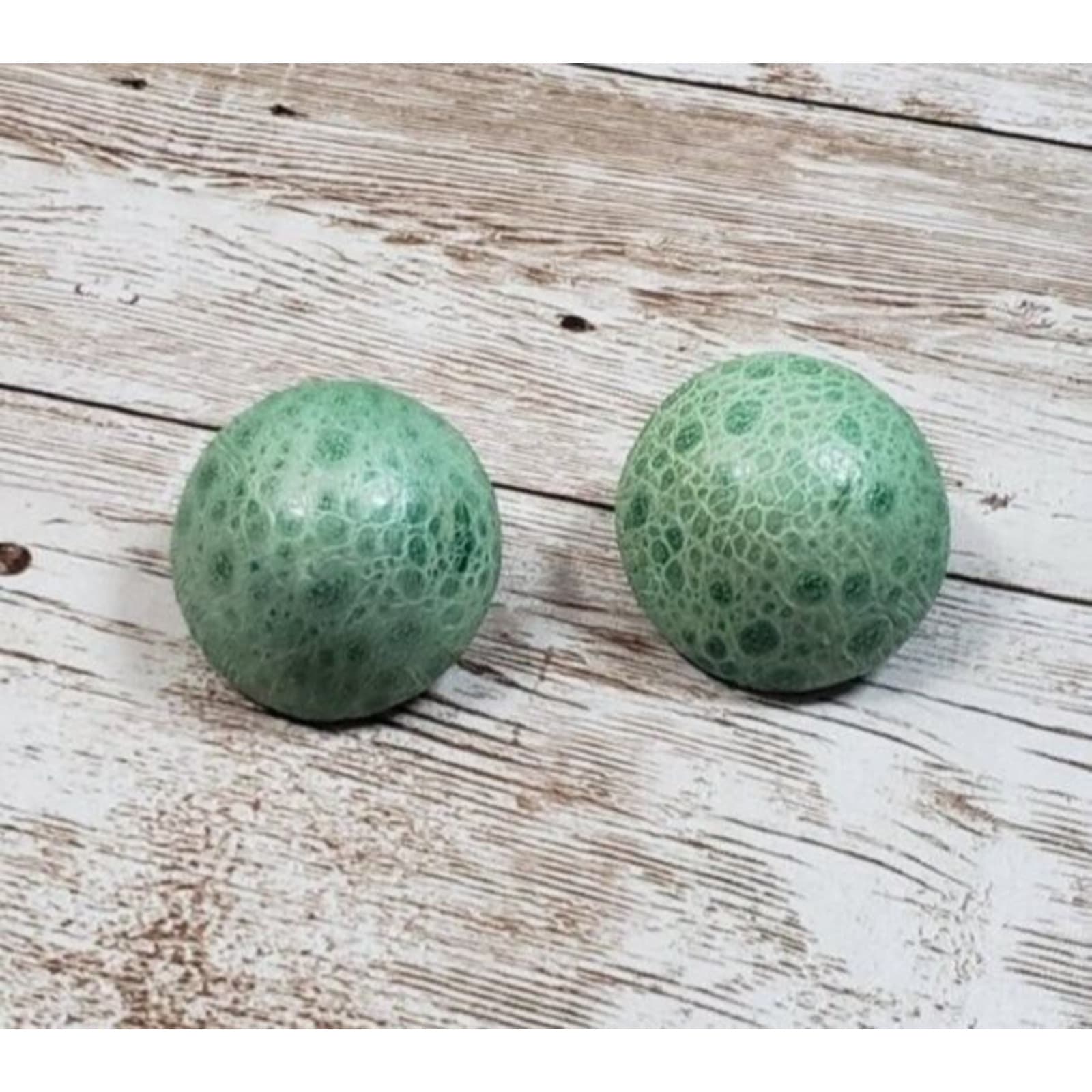 Vintage Clip On Earrings Green Scale Pattern Circle
