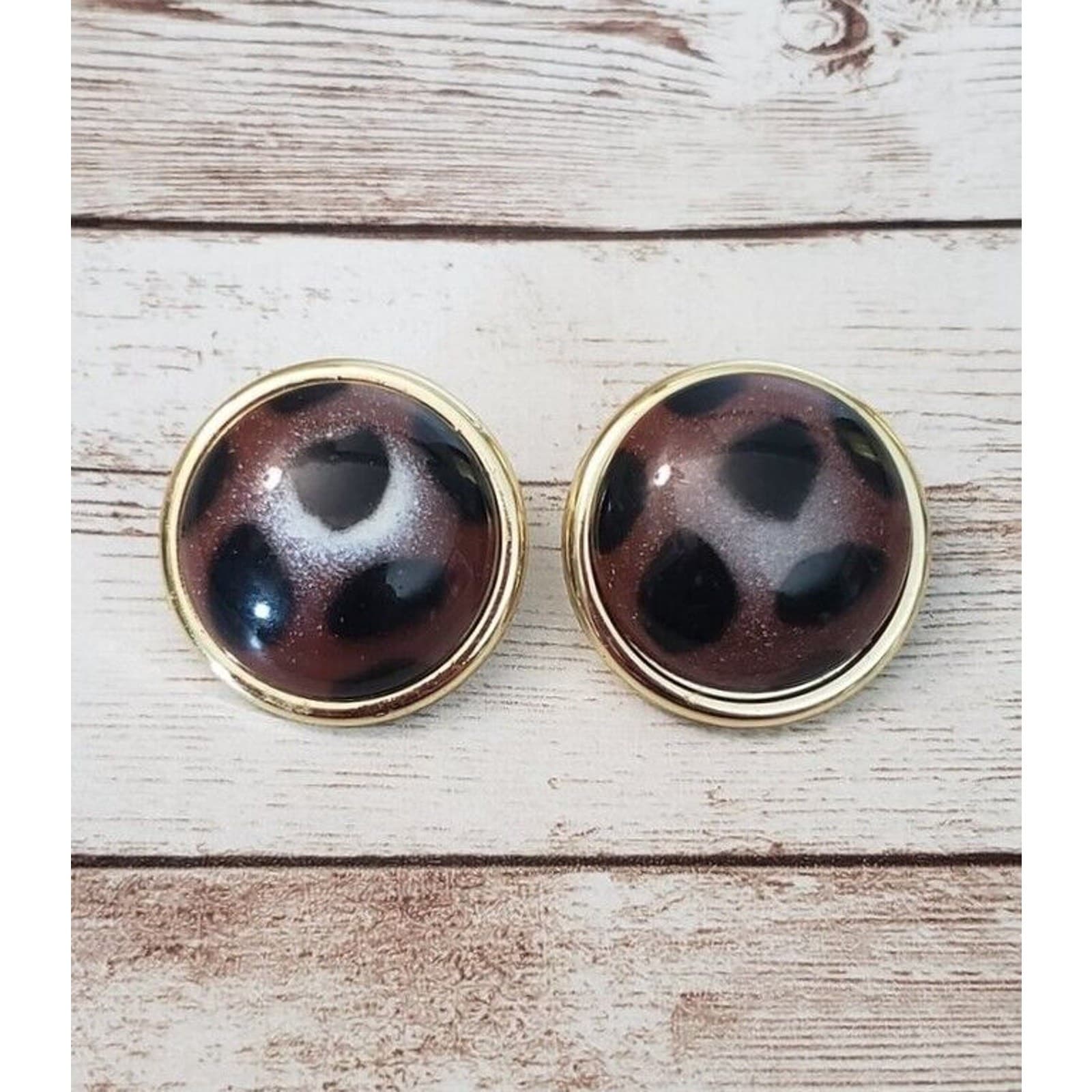 Vintage Clip On Earrings - Domed Circle Shape Spotted Design 1 & 1/8"