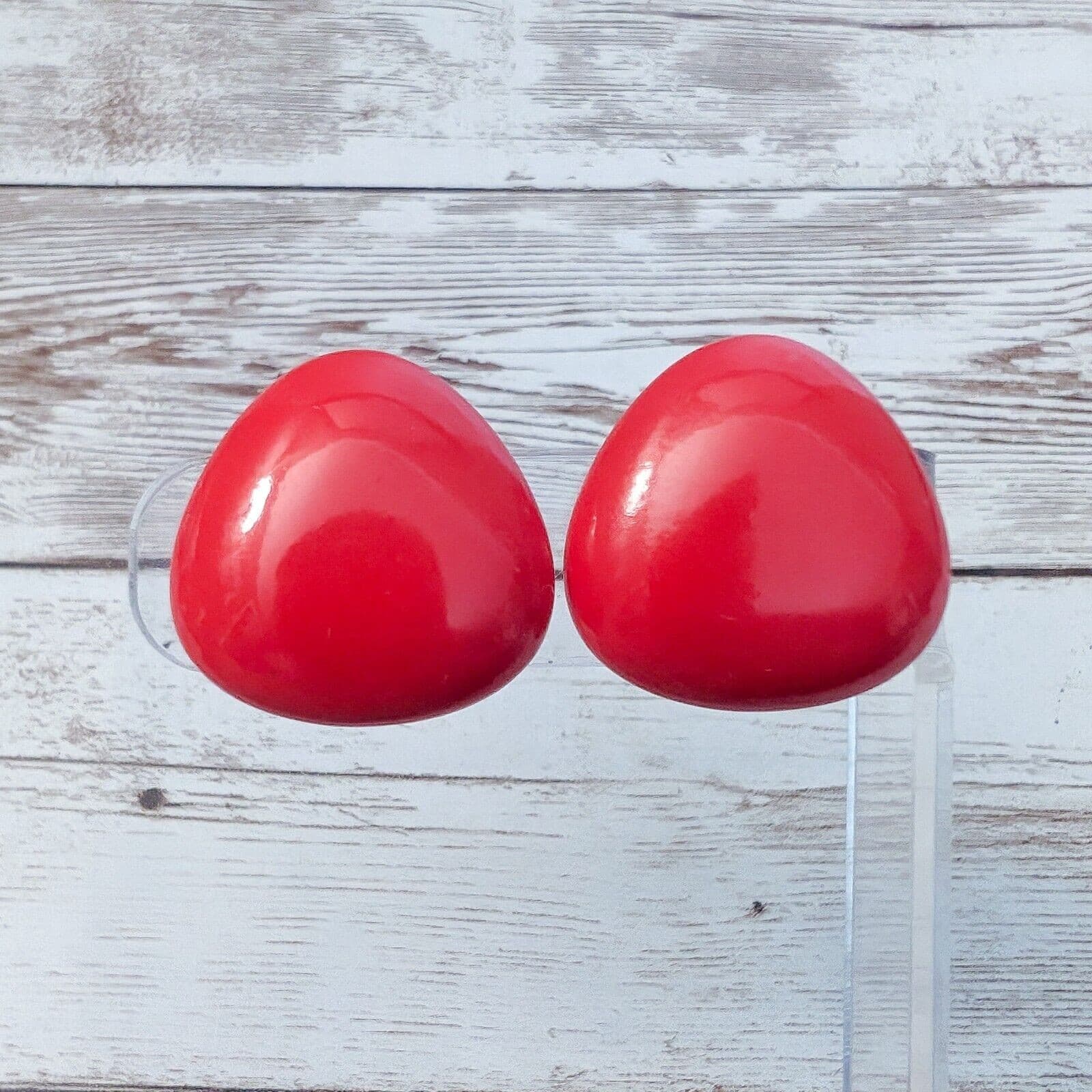 Vintage Clip On Earrings - Red Rounded Triangle Just Over 1" Retro