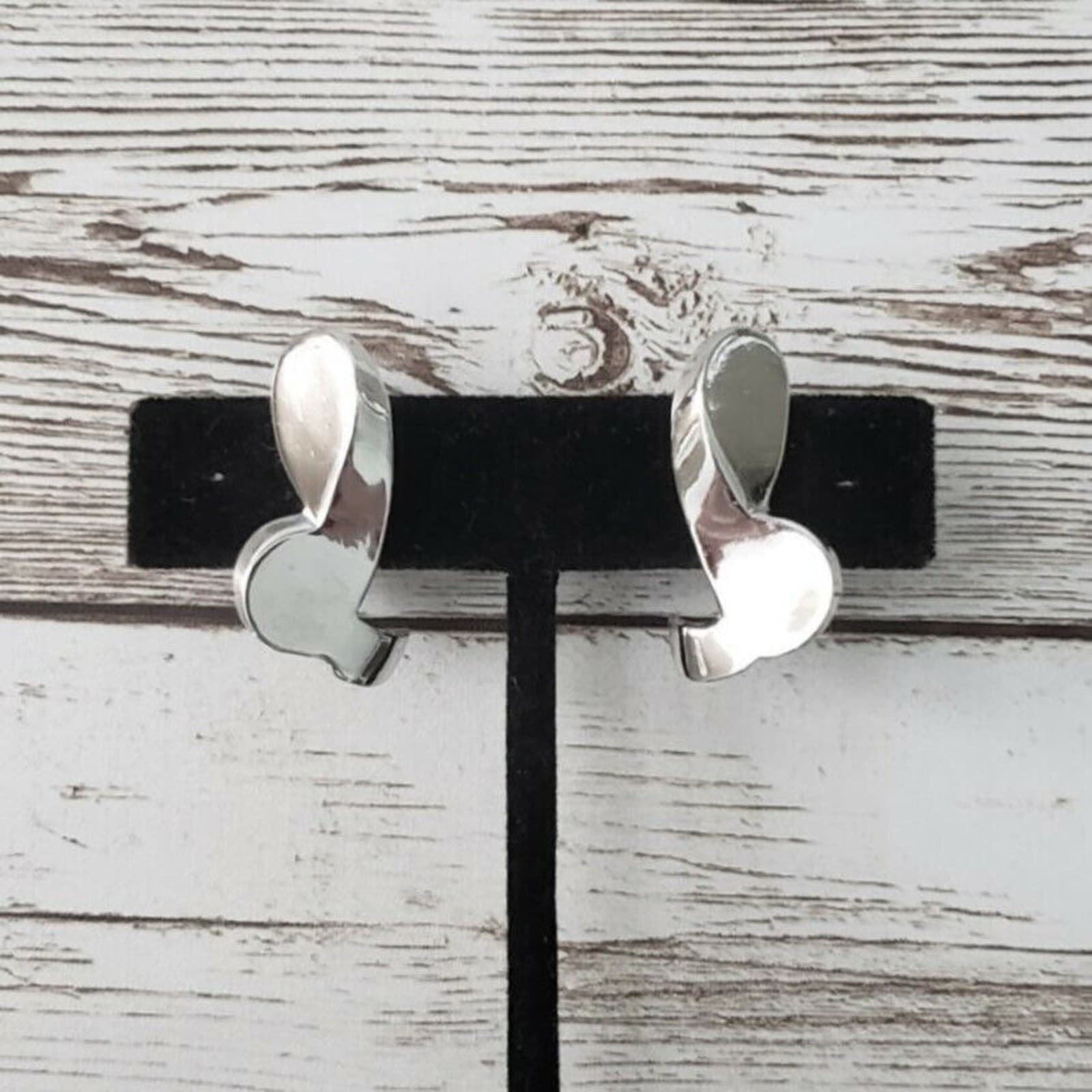 Vintage Screw On Earrings - Mirrored Silver Tone Unusual Design